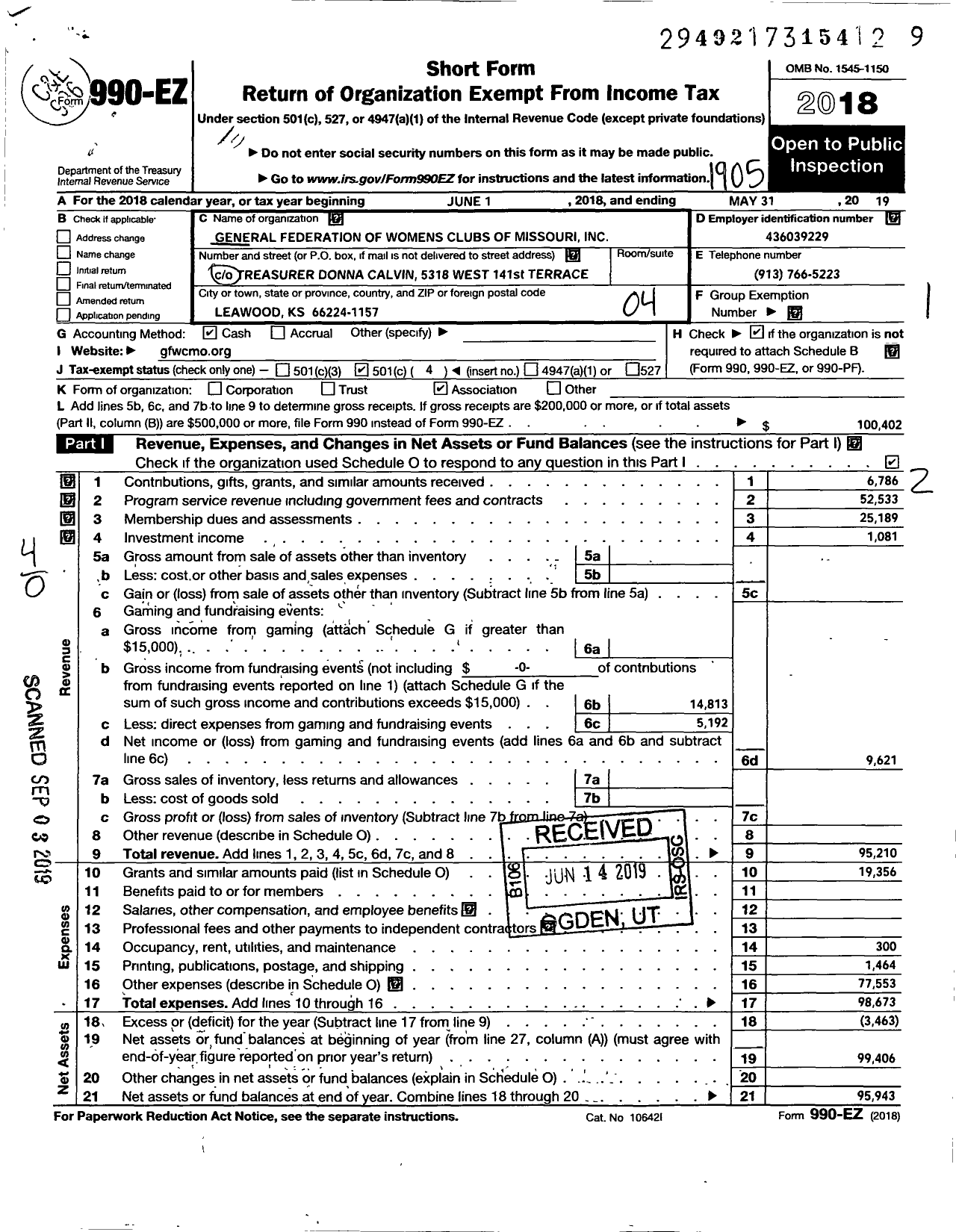 Image of first page of 2018 Form 990EO for General Federation of Womens Clubs of Mo