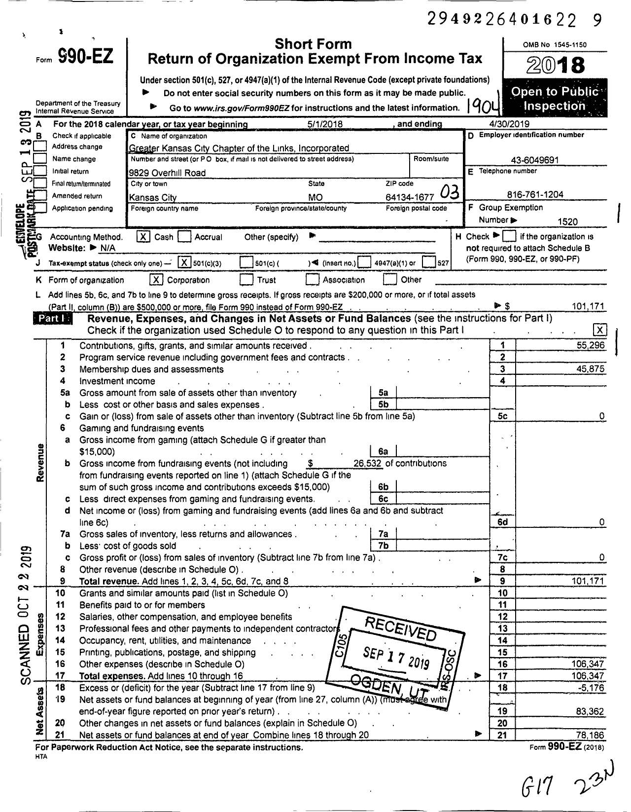 Image of first page of 2018 Form 990EZ for Links Incorporated / Greater Kansas City