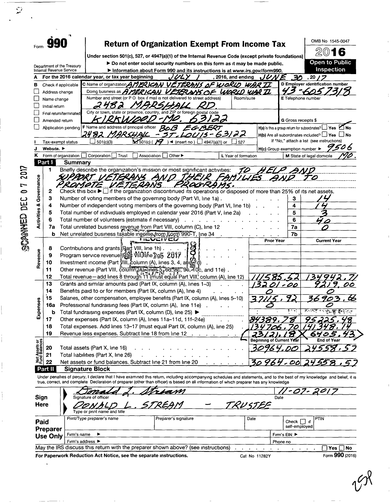 Image of first page of 2016 Form 990O for Amvets - 0001 Mo