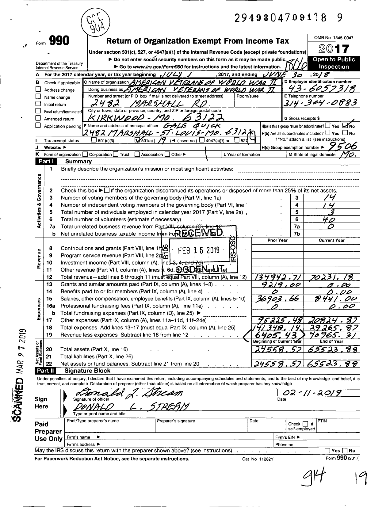 Image of first page of 2017 Form 990O for Amvets - 0001 Mo