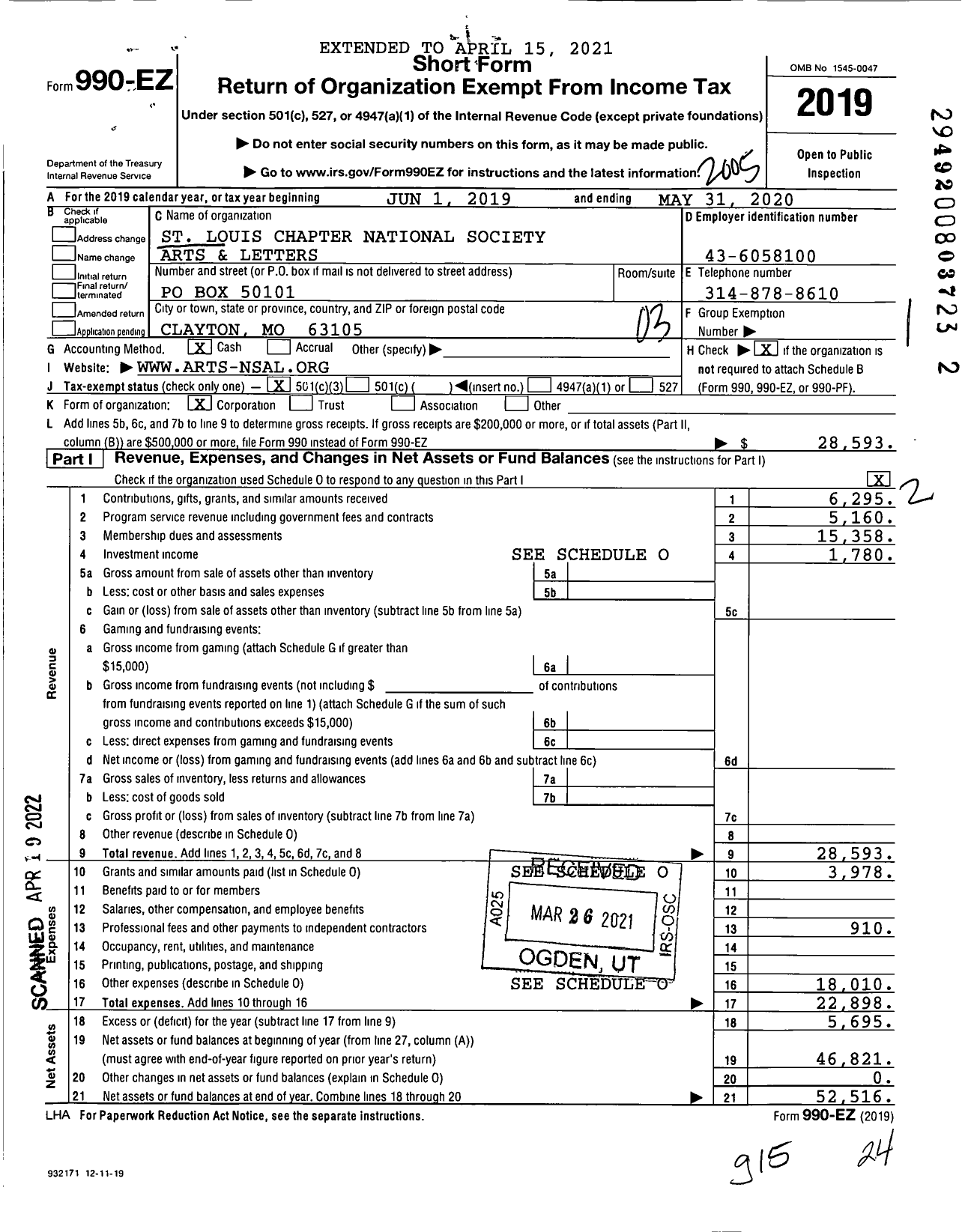 Image of first page of 2019 Form 990EZ for Nsal-Saint Louis Chapter