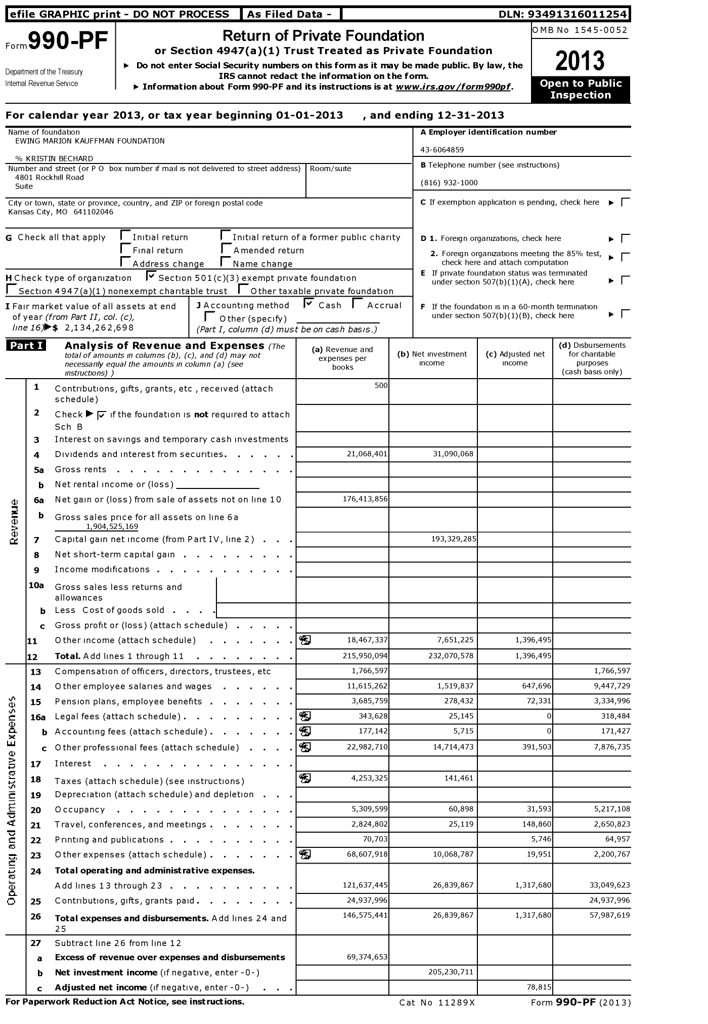 Image of first page of 2013 Form 990PF for Ewing Marion Kauffman Foundation