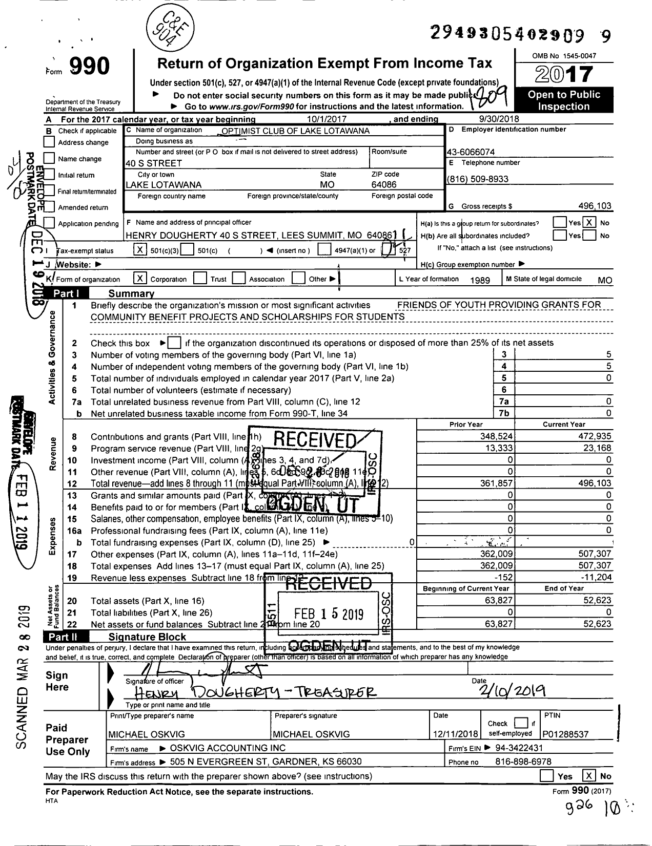 Image of first page of 2017 Form 990O for Optimist International