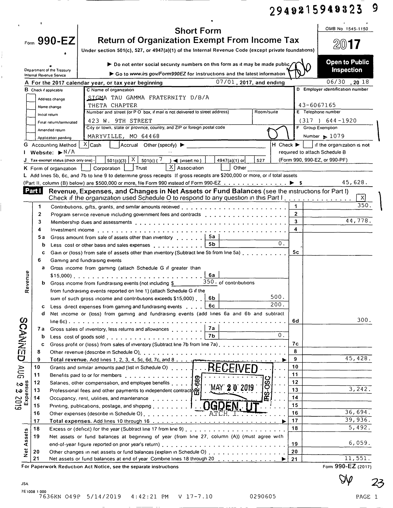 Image of first page of 2017 Form 990EO for B / A Theta