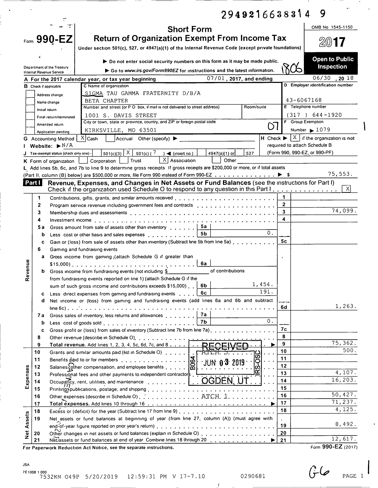 Image of first page of 2017 Form 990EO for Beta