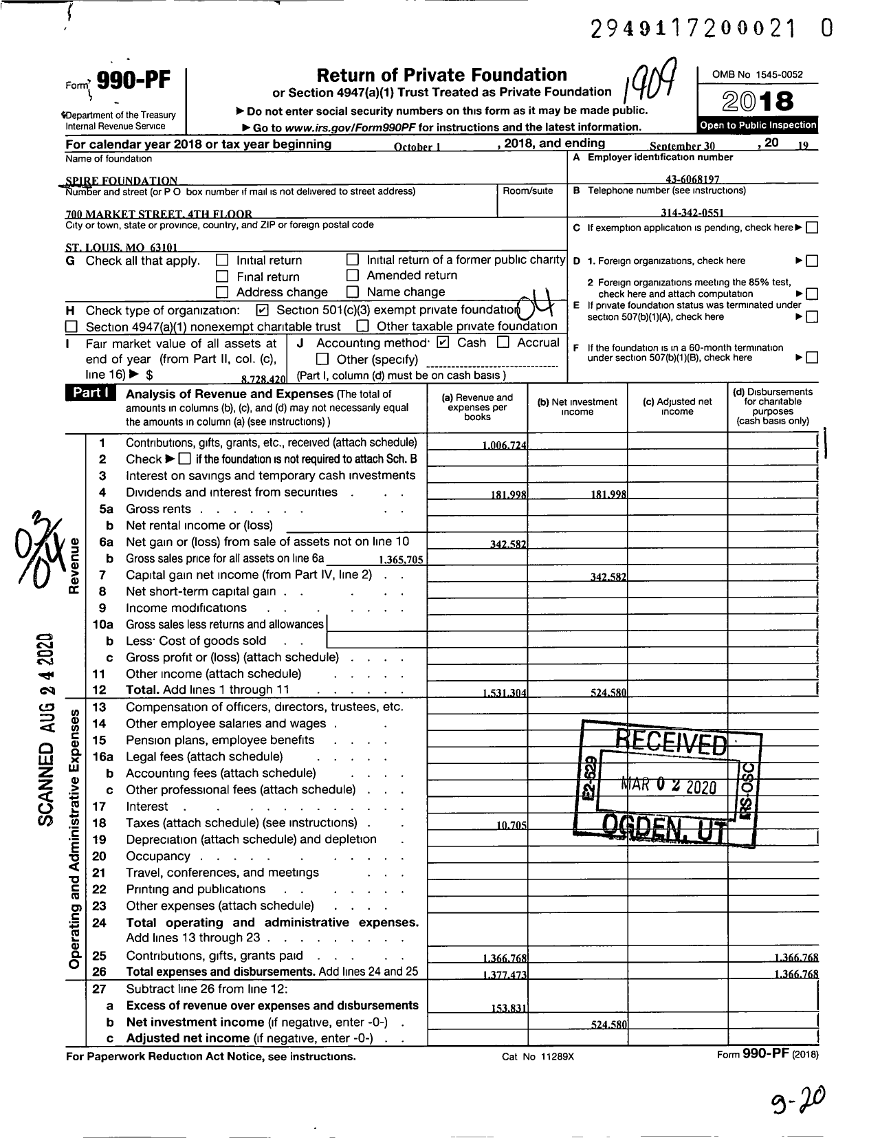 Image of first page of 2018 Form 990PR for Spire Foundation