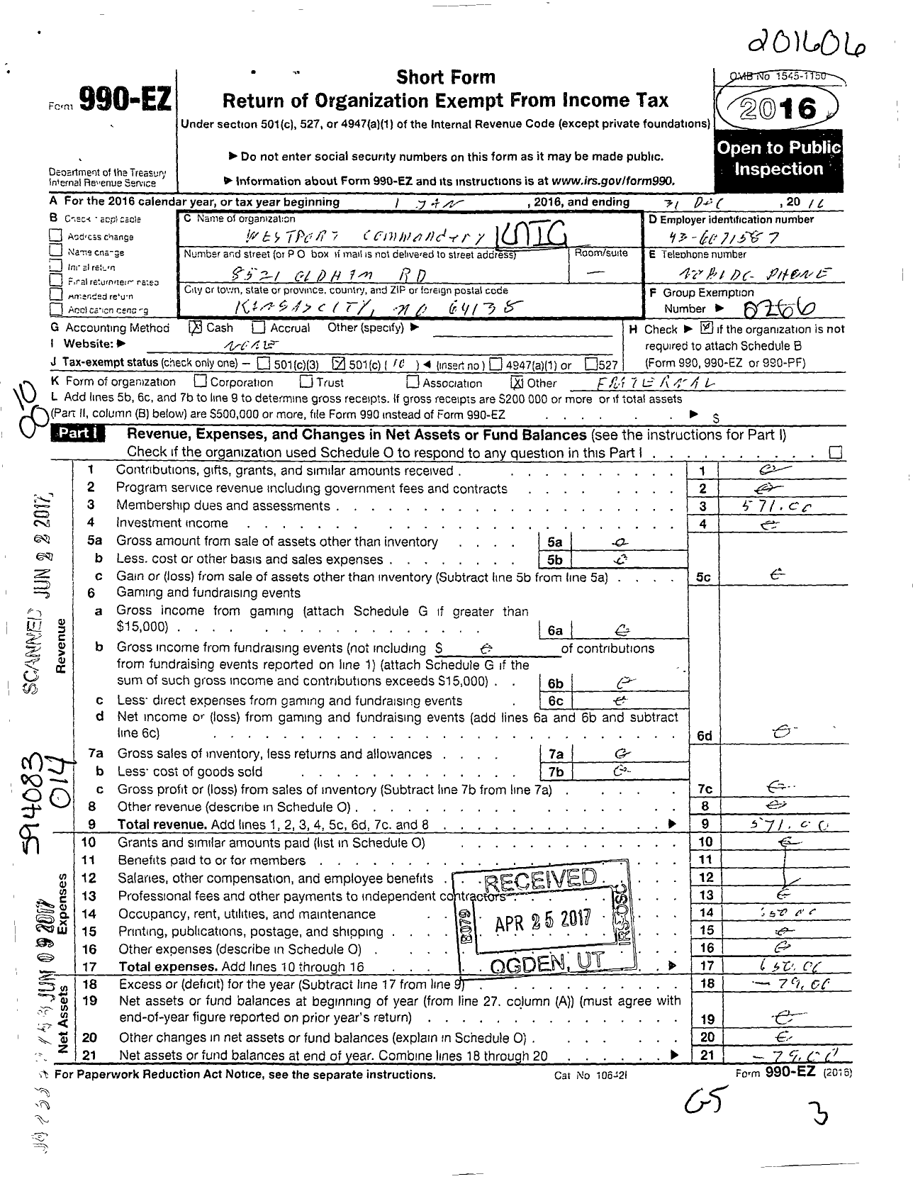 Image of first page of 2015 Form 990EO for Knights Templar - 68 Westport Commandery