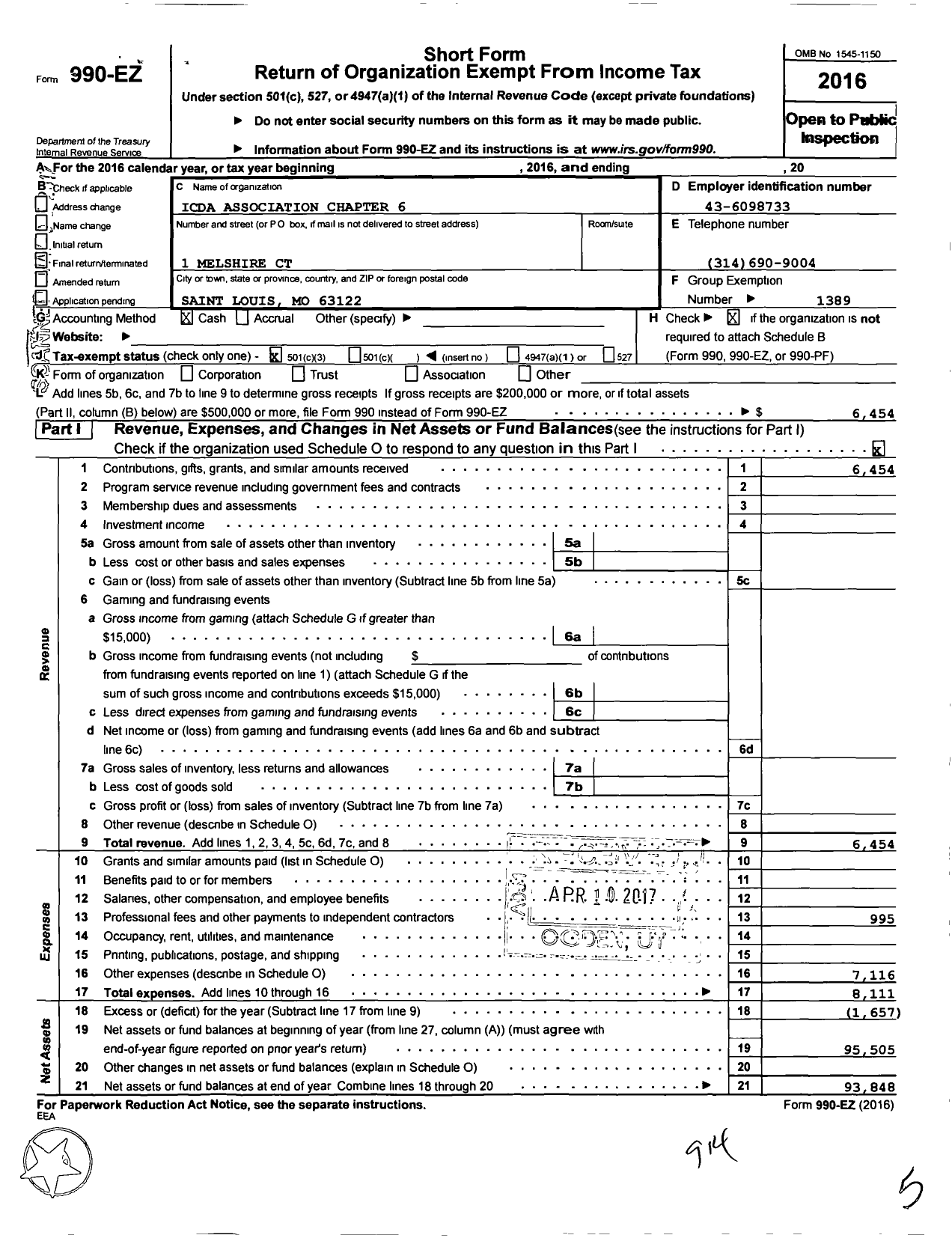 Image of first page of 2016 Form 990EZ for International Catholic Deaf Association - 6 Chapter