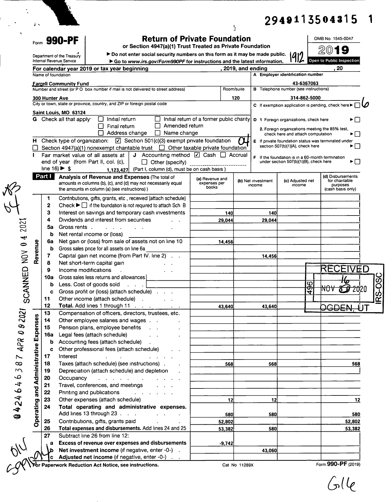 Image of first page of 2019 Form 990PF for Farrell Community Fund