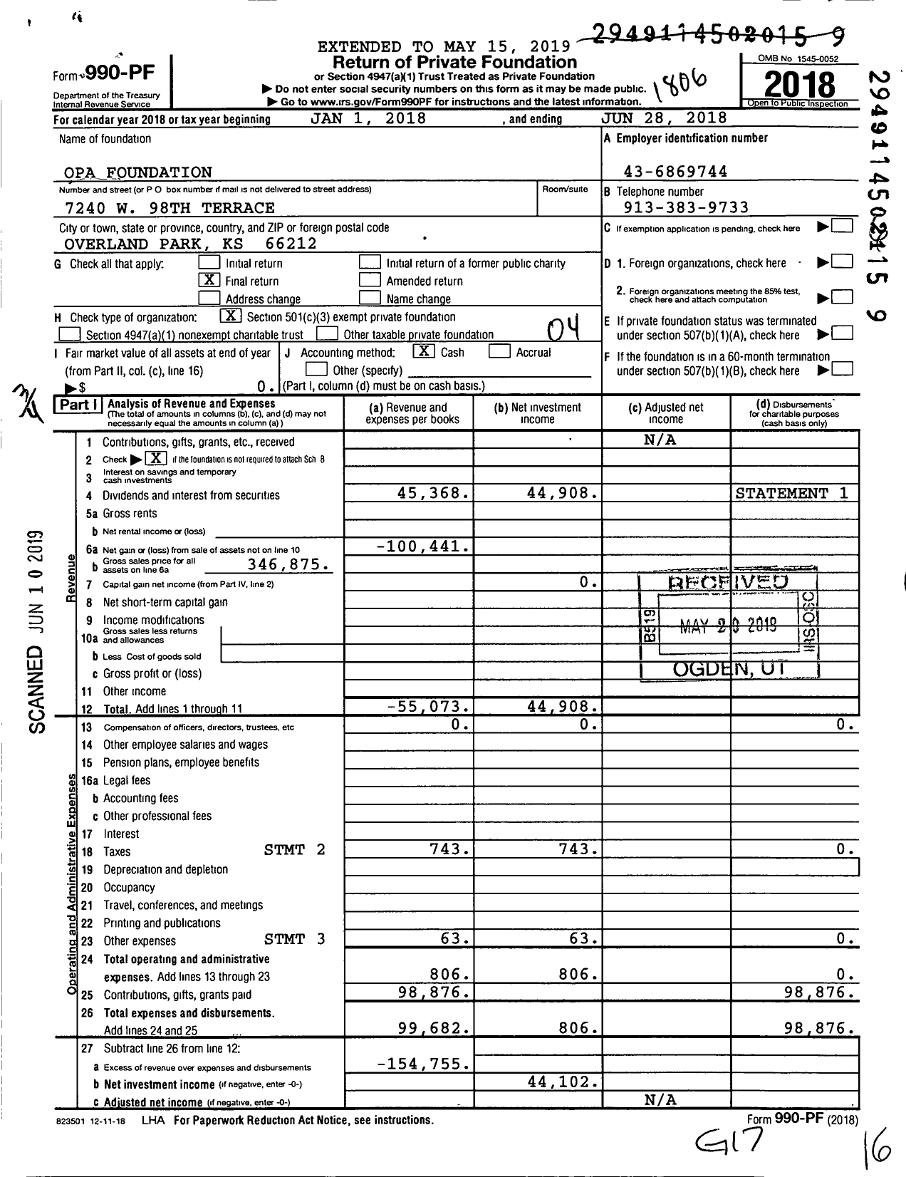 2018 Form 990 for Opa Foundation | Cause IQ