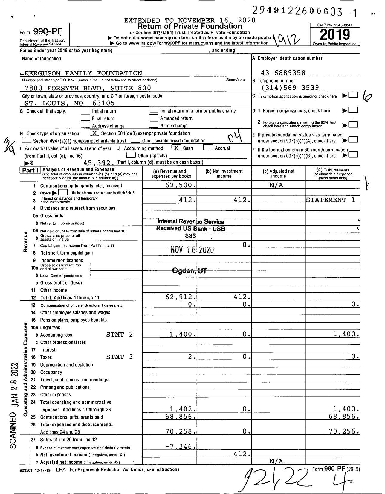 Image of first page of 2019 Form 990PF for Ferguson Family Foundation Private Foundation