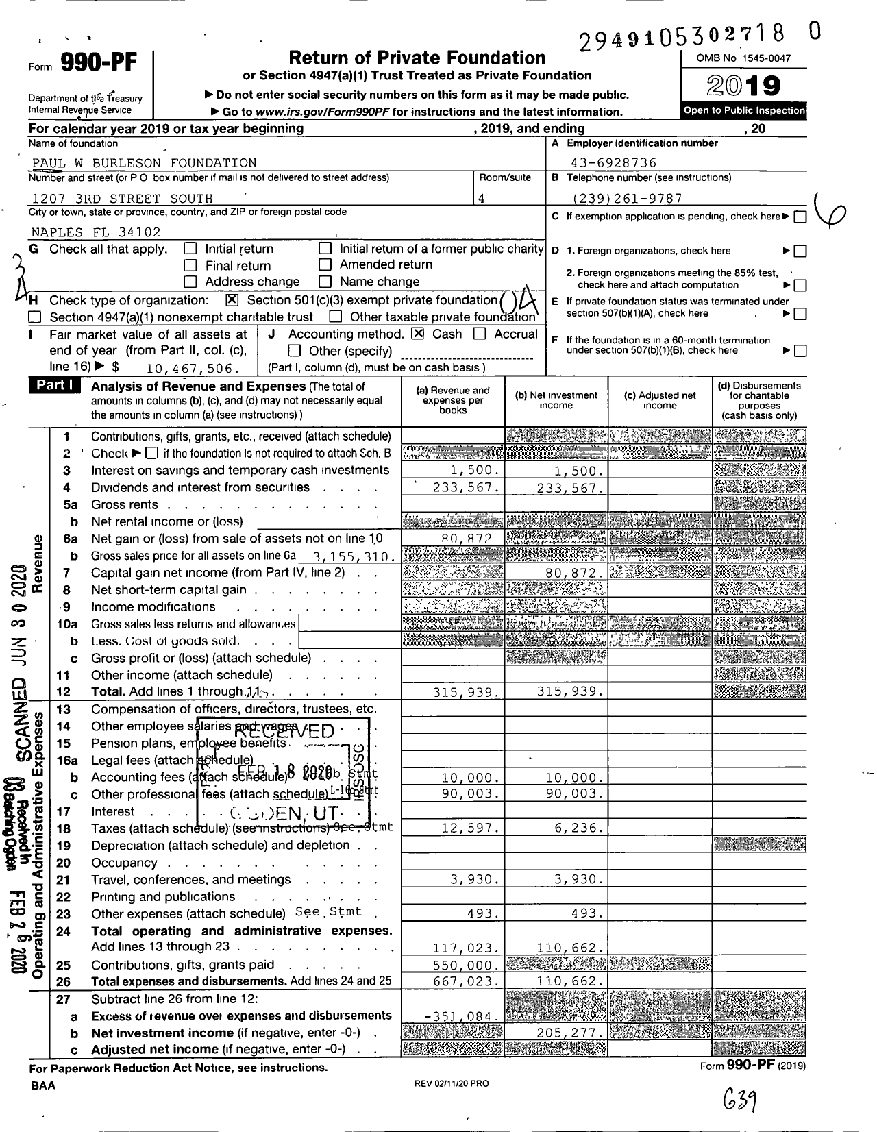 Image of first page of 2019 Form 990PR for Paul W Burleson Foundation