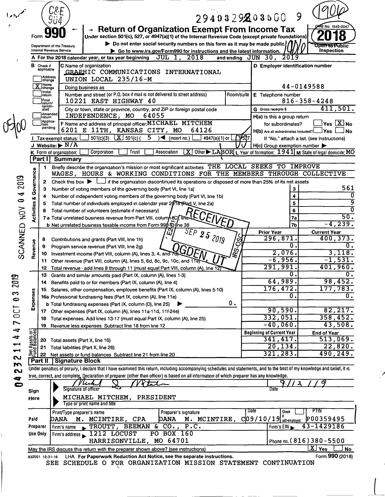 Image of first page of 2018 Form 990O for Graphic Communications Conference - 235 M Local