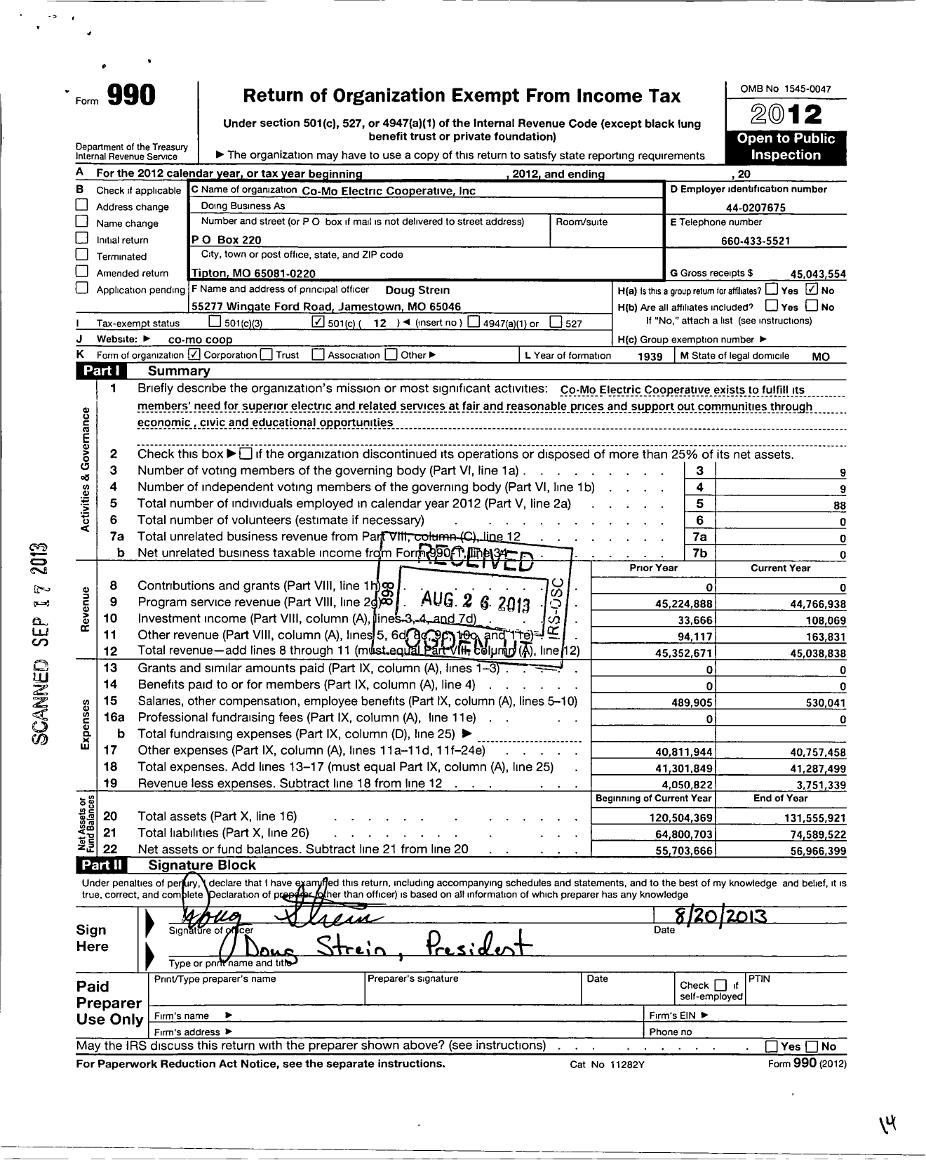 Image of first page of 2012 Form 990O for Co-Mo Electric Cooperative
