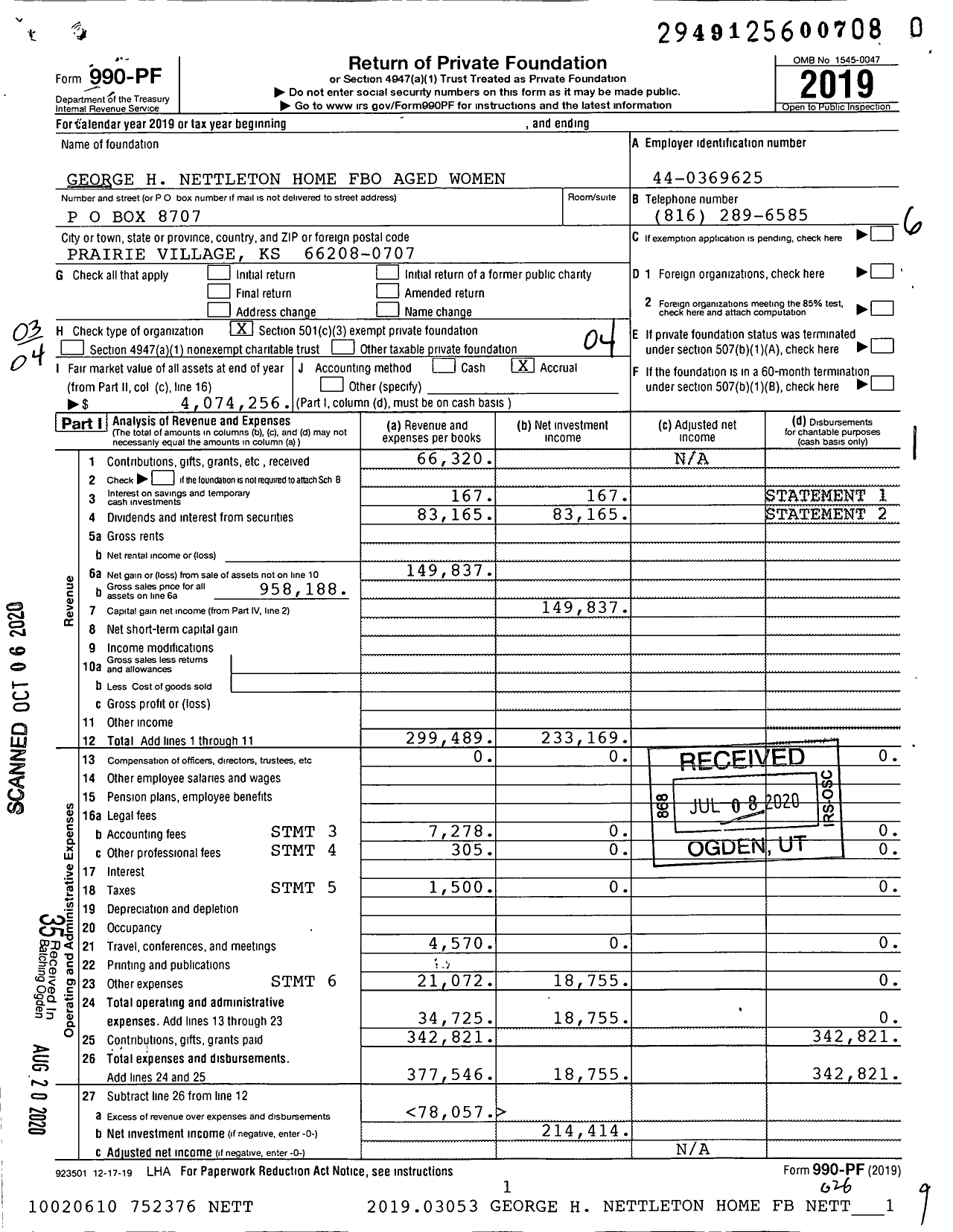 Image of first page of 2019 Form 990PR for The George H Nettleton Home