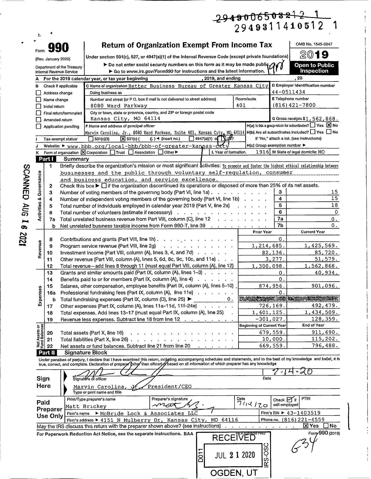 Image of first page of 2019 Form 990O for Better Business Bureau of Greater Kansas City (BBB)