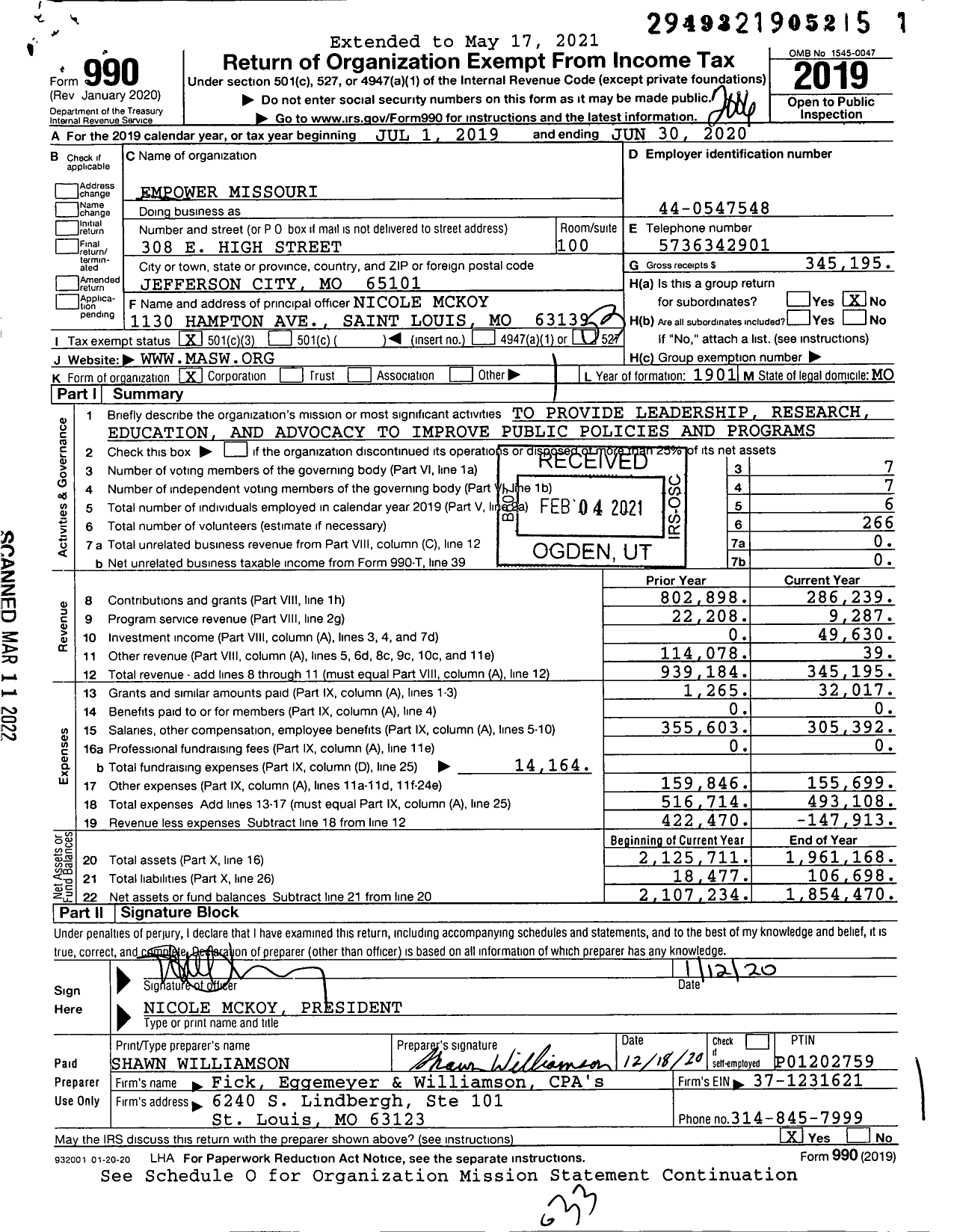 Image of first page of 2019 Form 990 for Empower Missouri