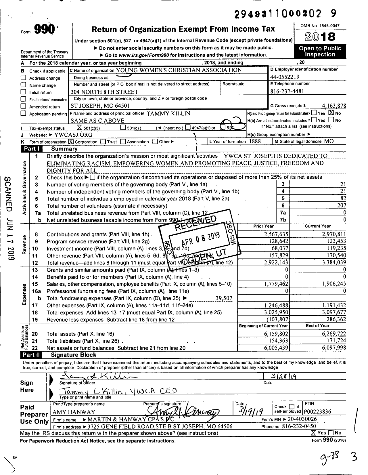 Image of first page of 2018 Form 990 for Young Womens Christian Association