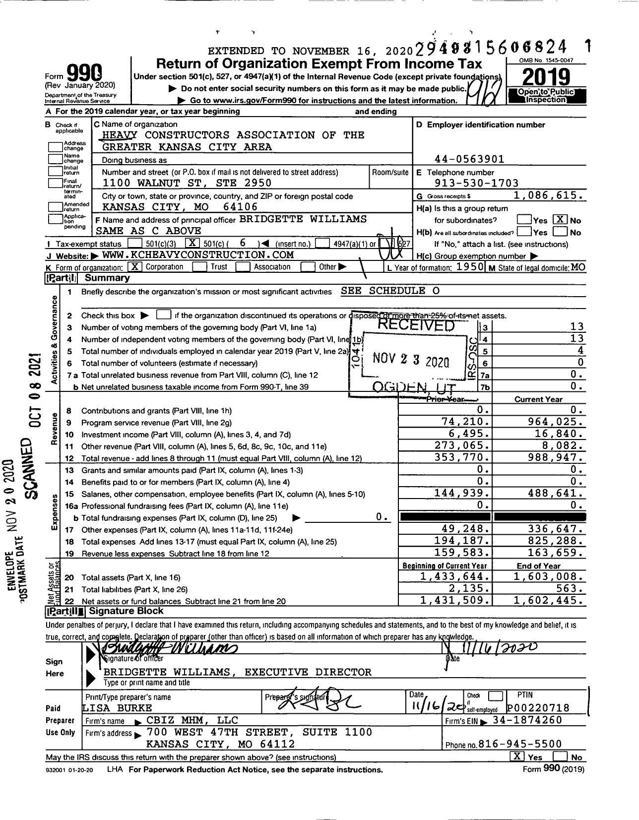 Image of first page of 2019 Form 990O for Heavy Constructors Association of the Greater Kansas City Area