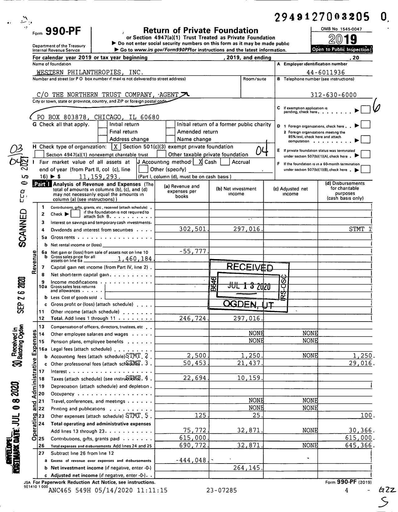 Image of first page of 2019 Form 990PF for Western Philanthropies