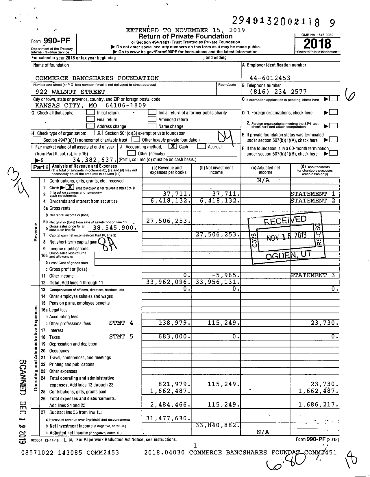 Image of first page of 2018 Form 990PF for Commerce Bancshares Foundation