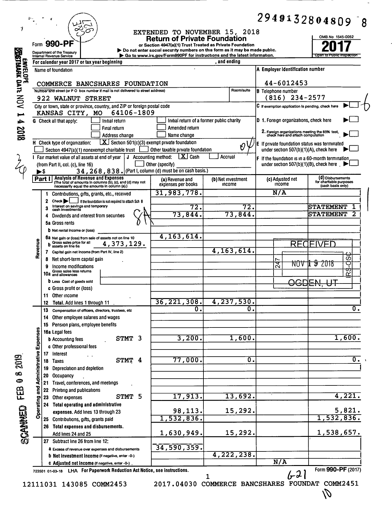 Image of first page of 2017 Form 990PF for Commerce Bancshares Foundation