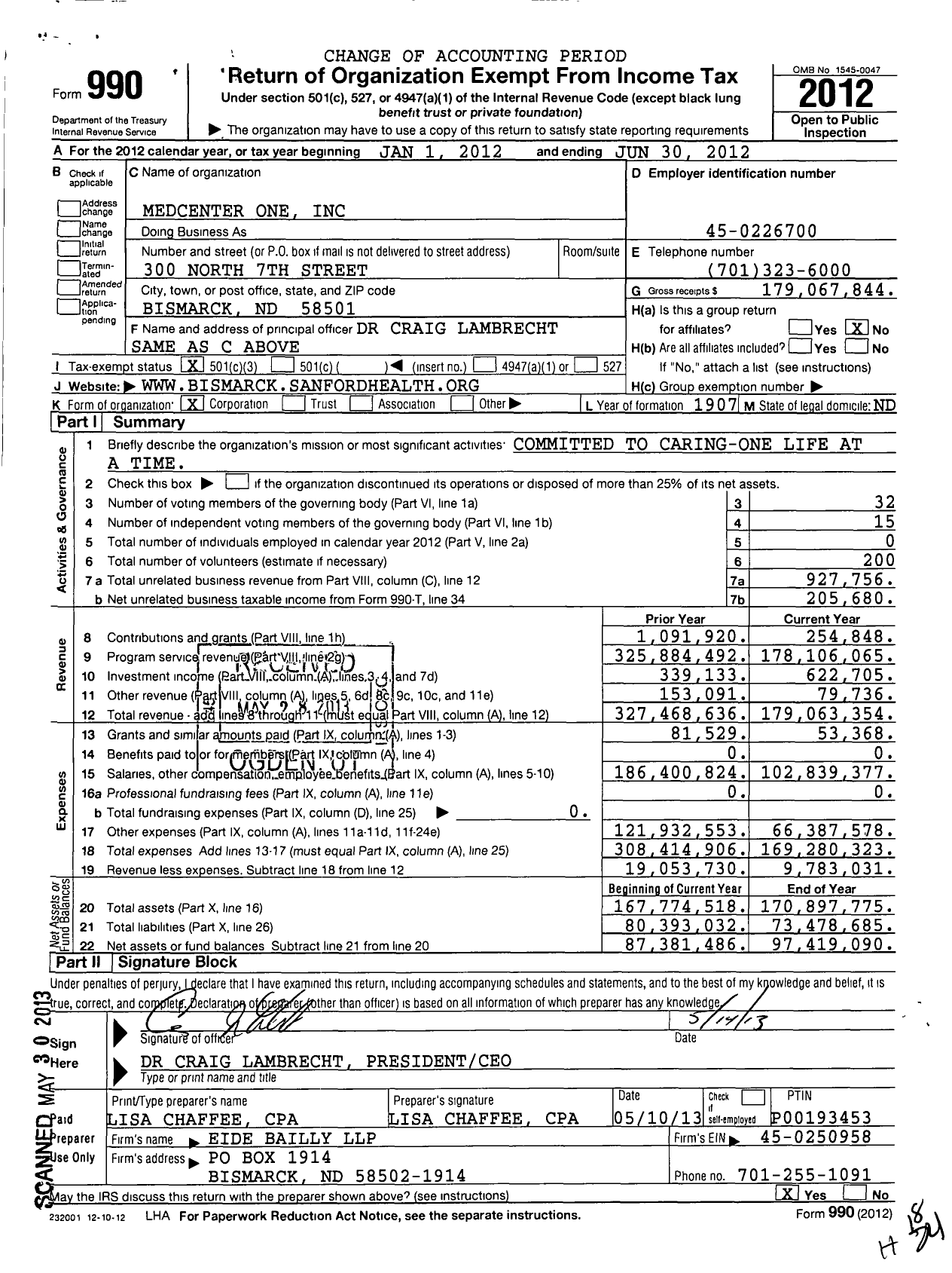 Image of first page of 2011 Form 990 for Medcenter One