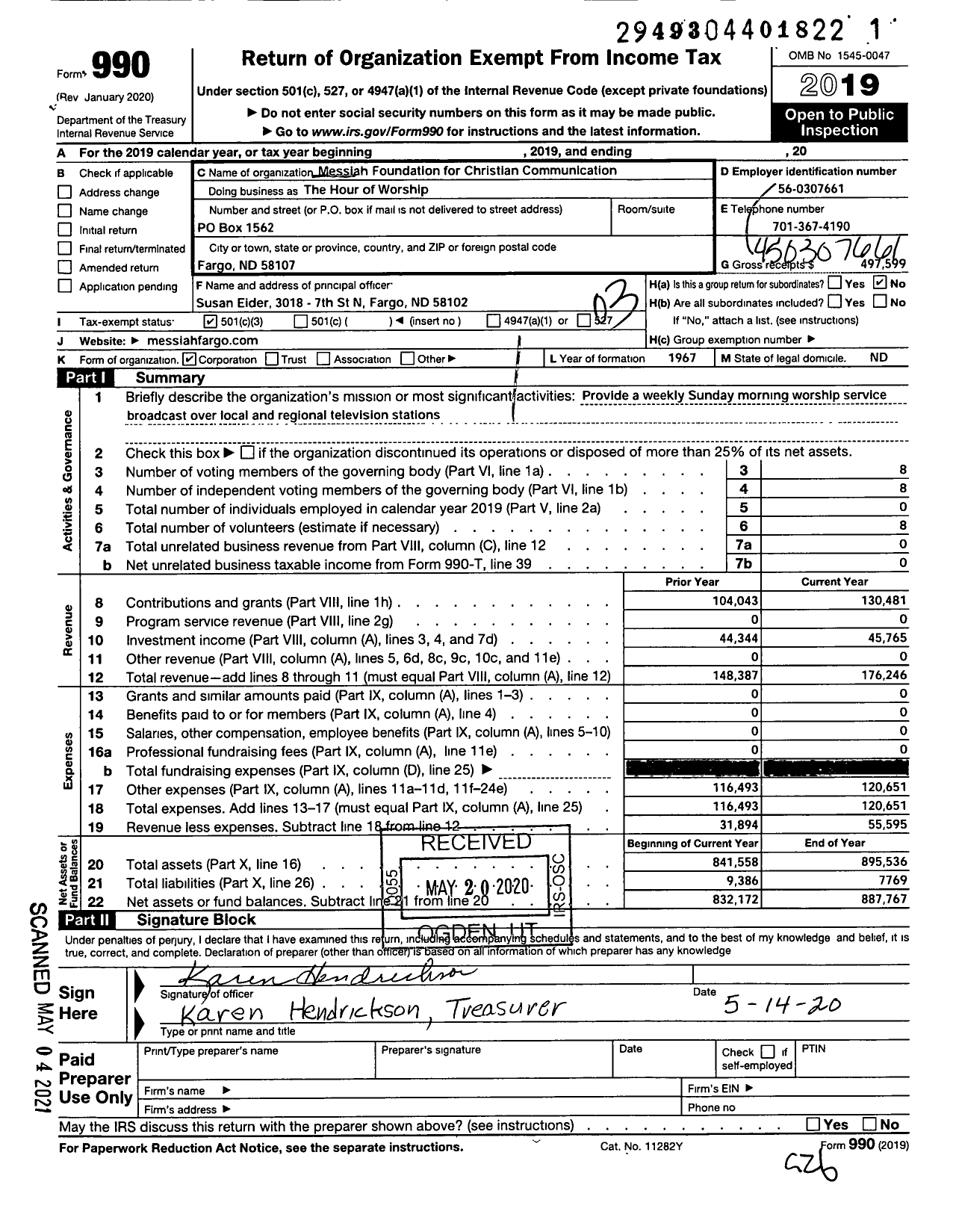 Image of first page of 2019 Form 990 for The Hour of Worship