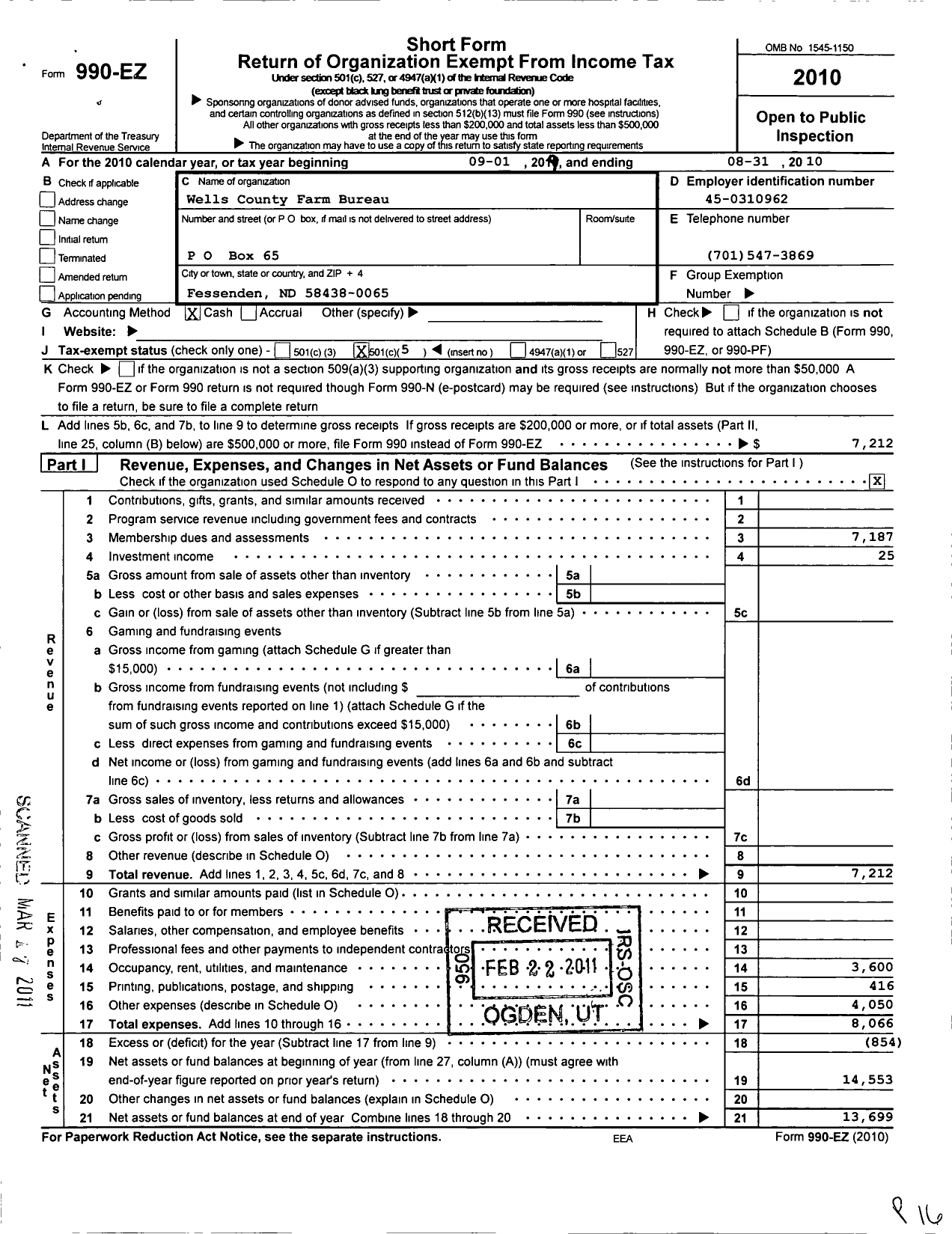 Image of first page of 2009 Form 990EO for Wells County Farm Bureau