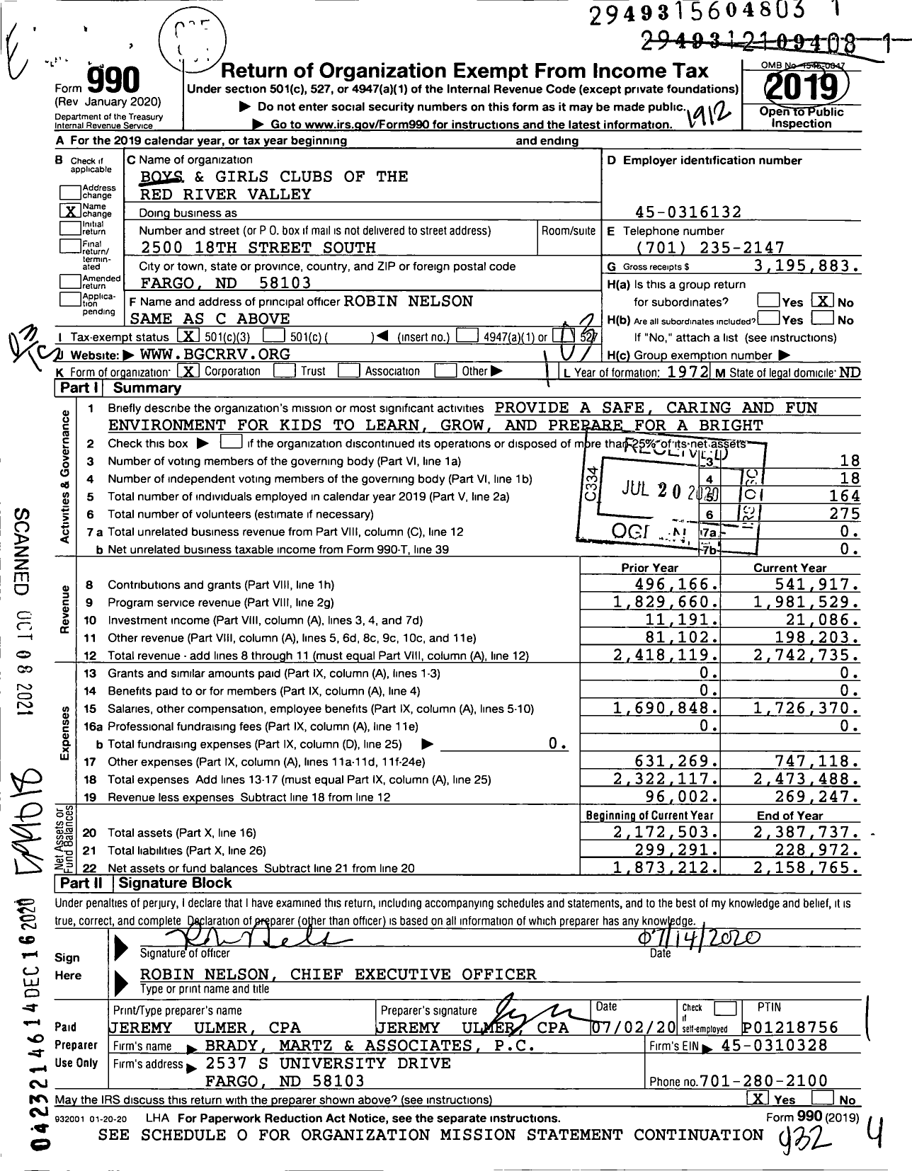 Image of first page of 2019 Form 990 for Boys and Girls Clubs of the Red River Valley (BGCRRV)