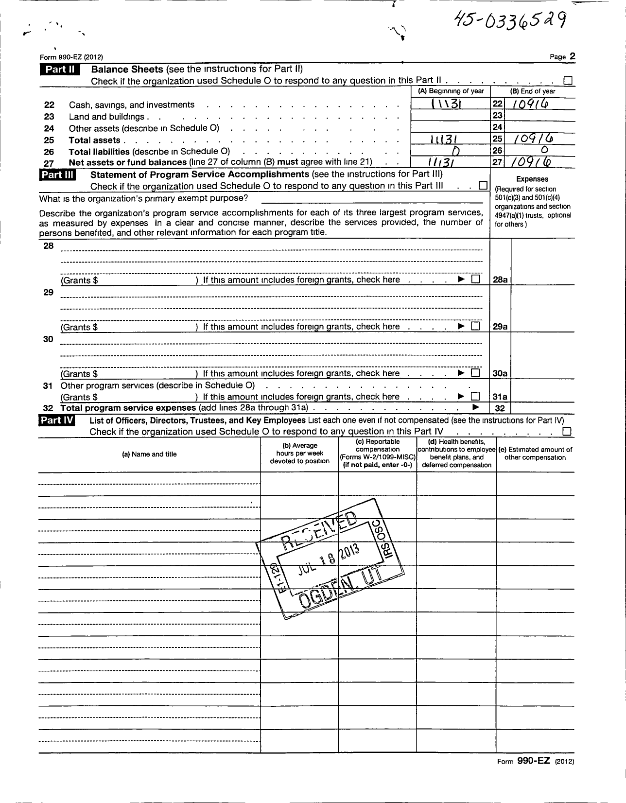 Image of first page of 2012 Form 990EOR for Military Order of the Cootie of the Us - 10 Red River Spud Bugs