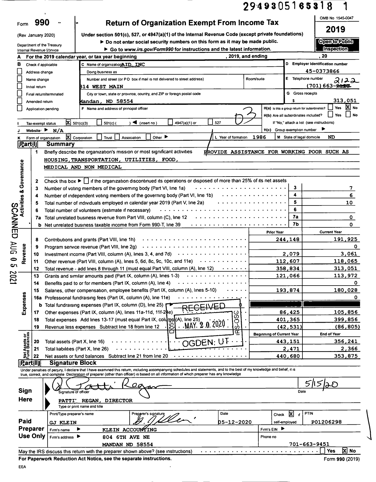 Image of first page of 2019 Form 990 for Aid