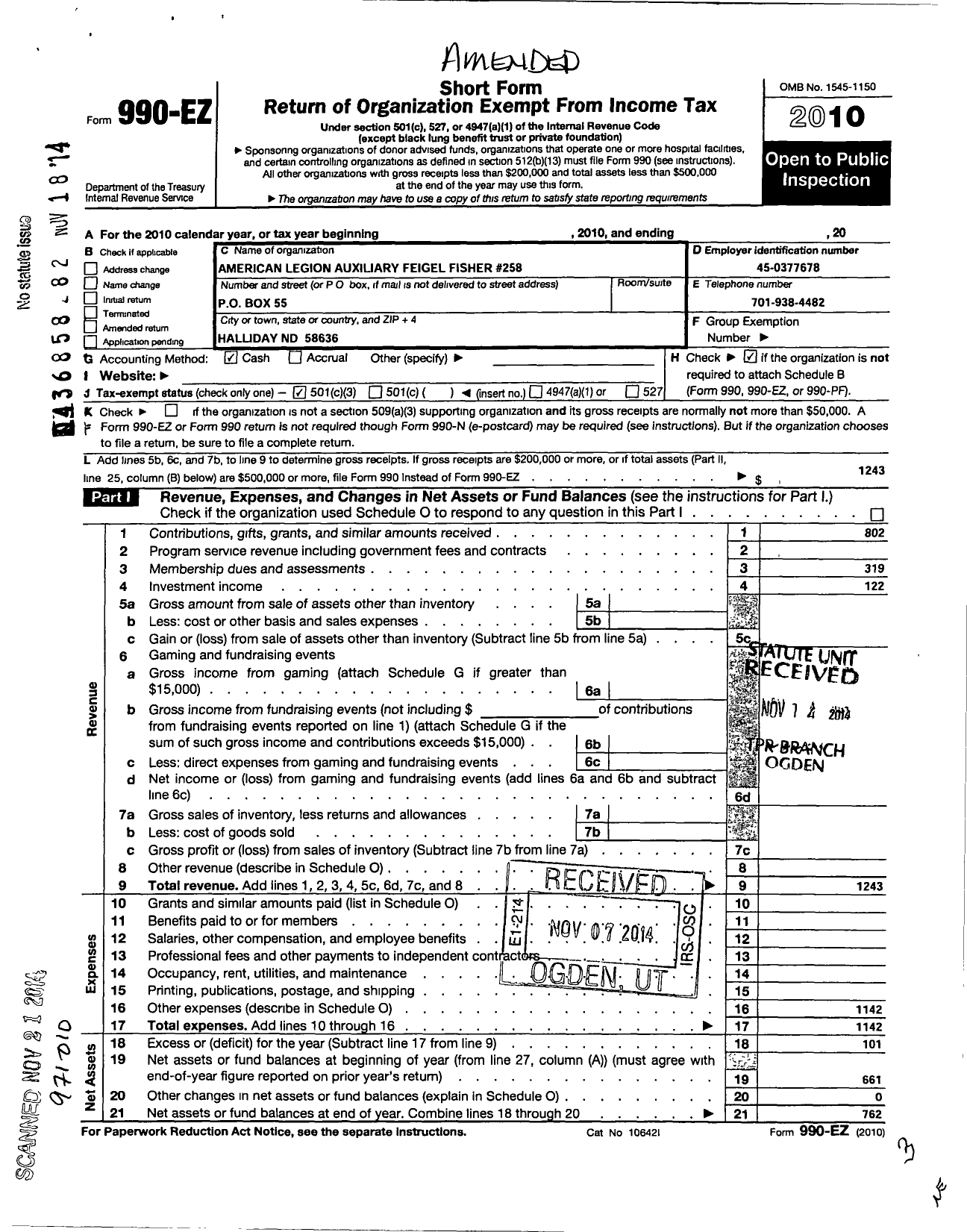 Image of first page of 2010 Form 990EZ for American Legion