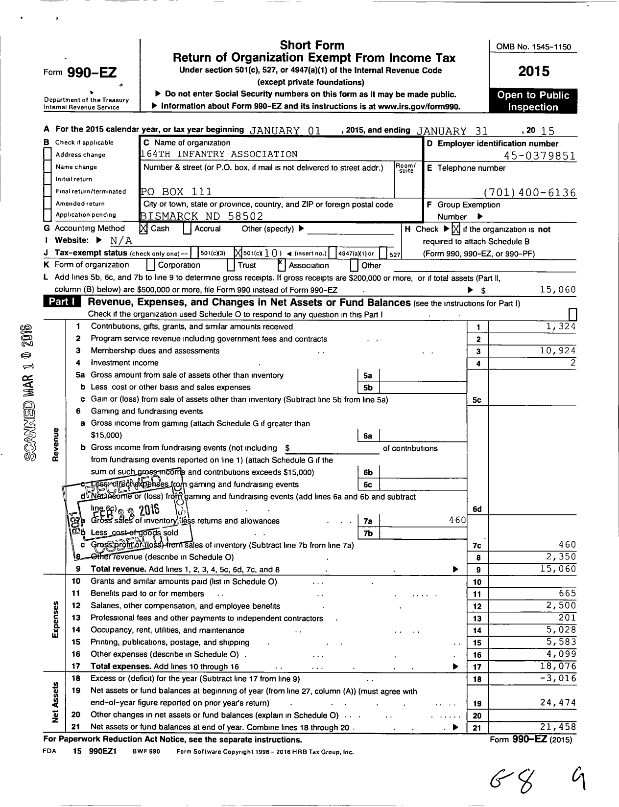 Image of first page of 2014 Form 990EO for 164TH Infantry Association of the United States of America