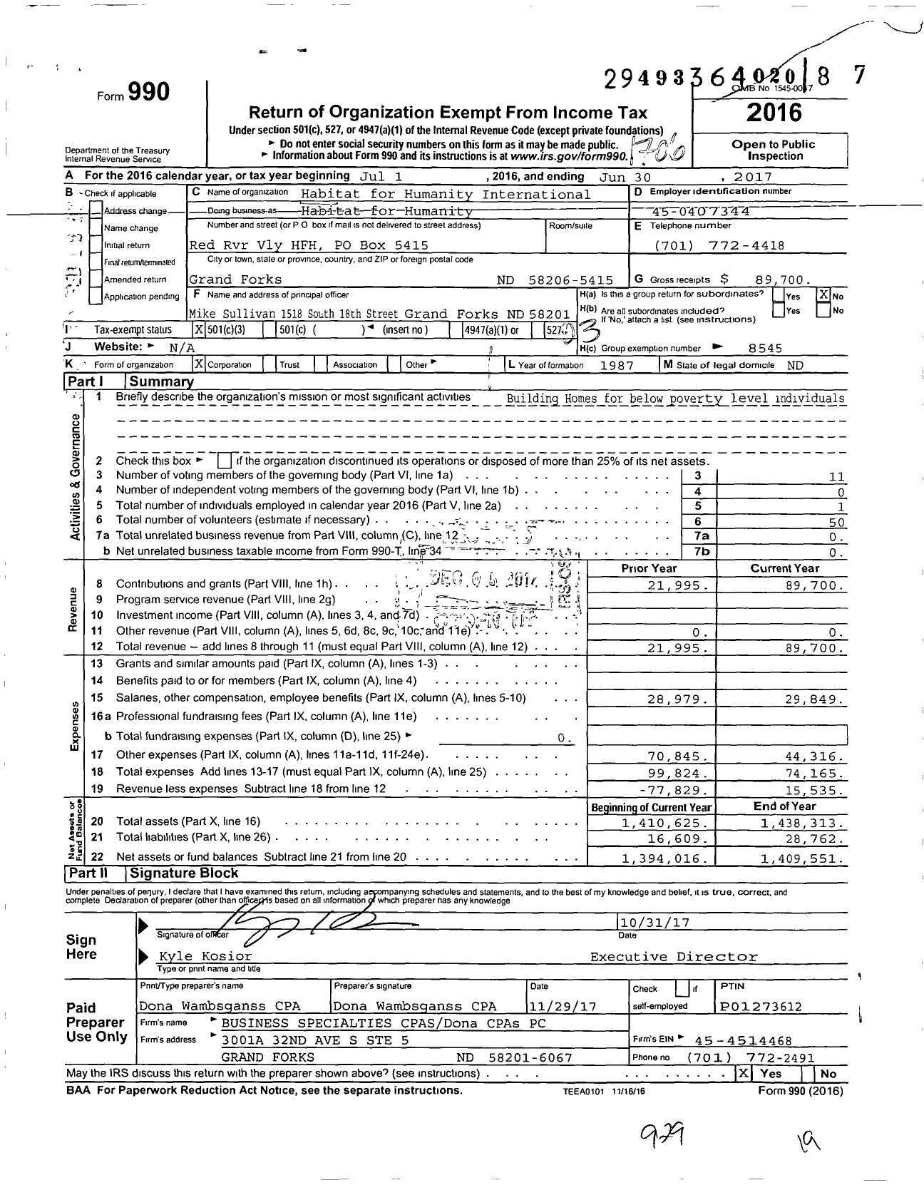 Image of first page of 2016 Form 990 for Habitat for Humanity - Habitat for Humanity International