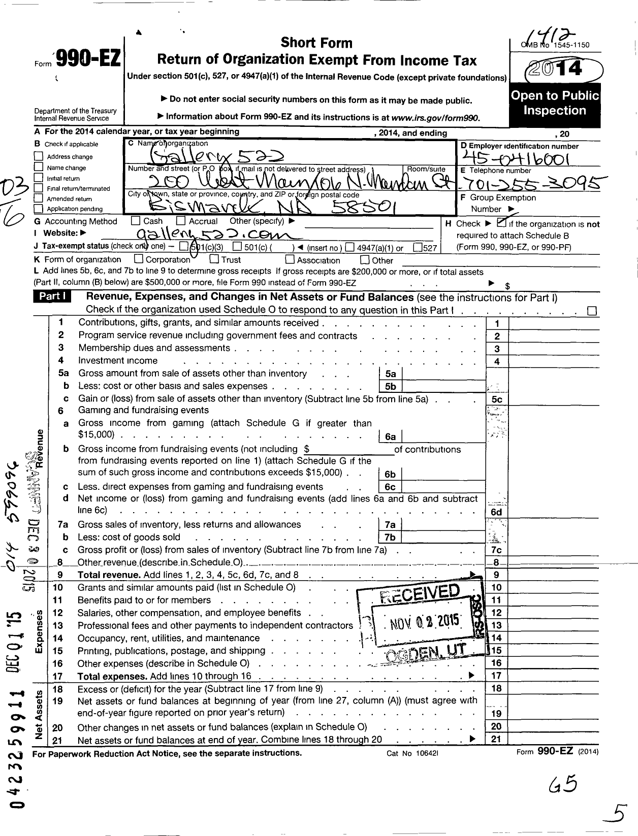 Image of first page of 2014 Form 990EO for Gallery 522