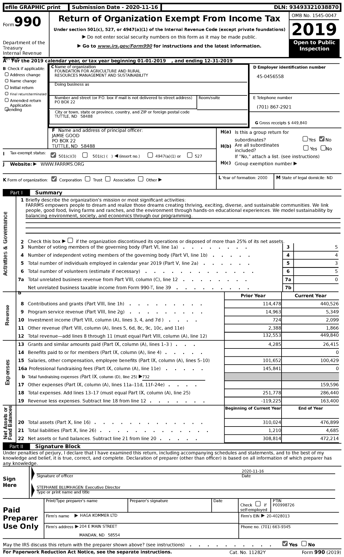 Image of first page of 2019 Form 990 for Foundation for Agriculture and Rural Resources Management and Sustainability