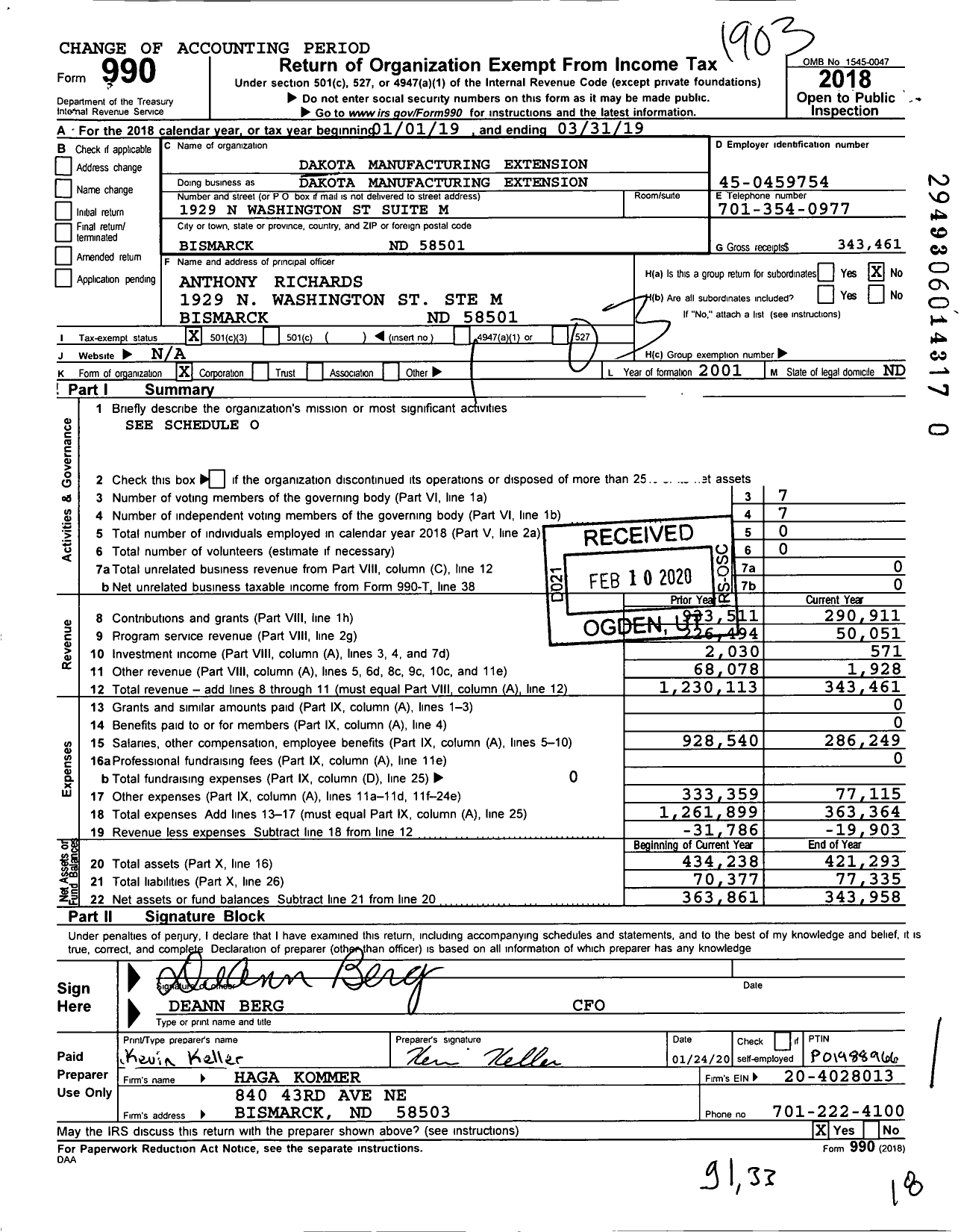 Image of first page of 2018 Form 990 for Impact Dakota