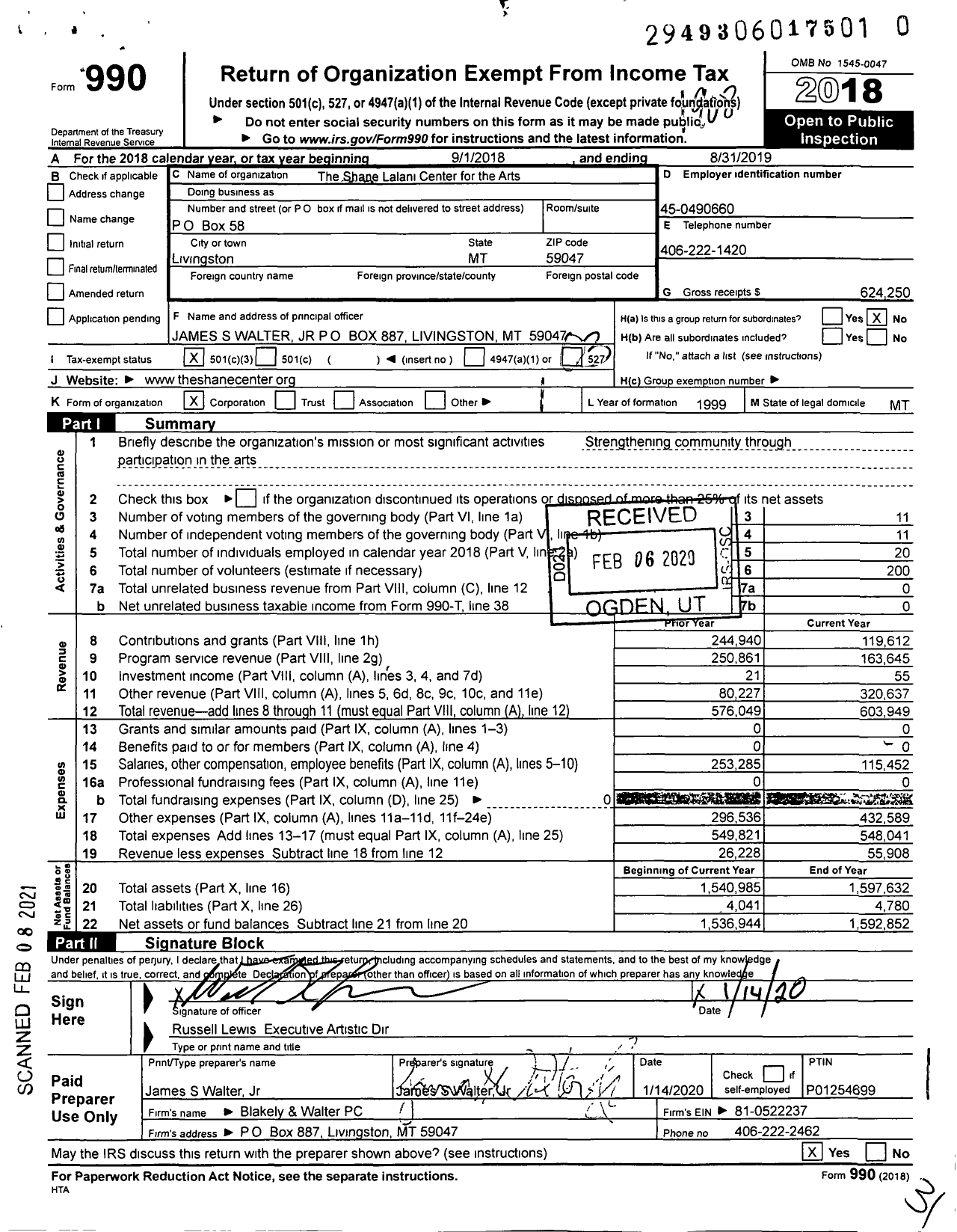 Image of first page of 2018 Form 990 for The Shane Lalani Center for the Arts