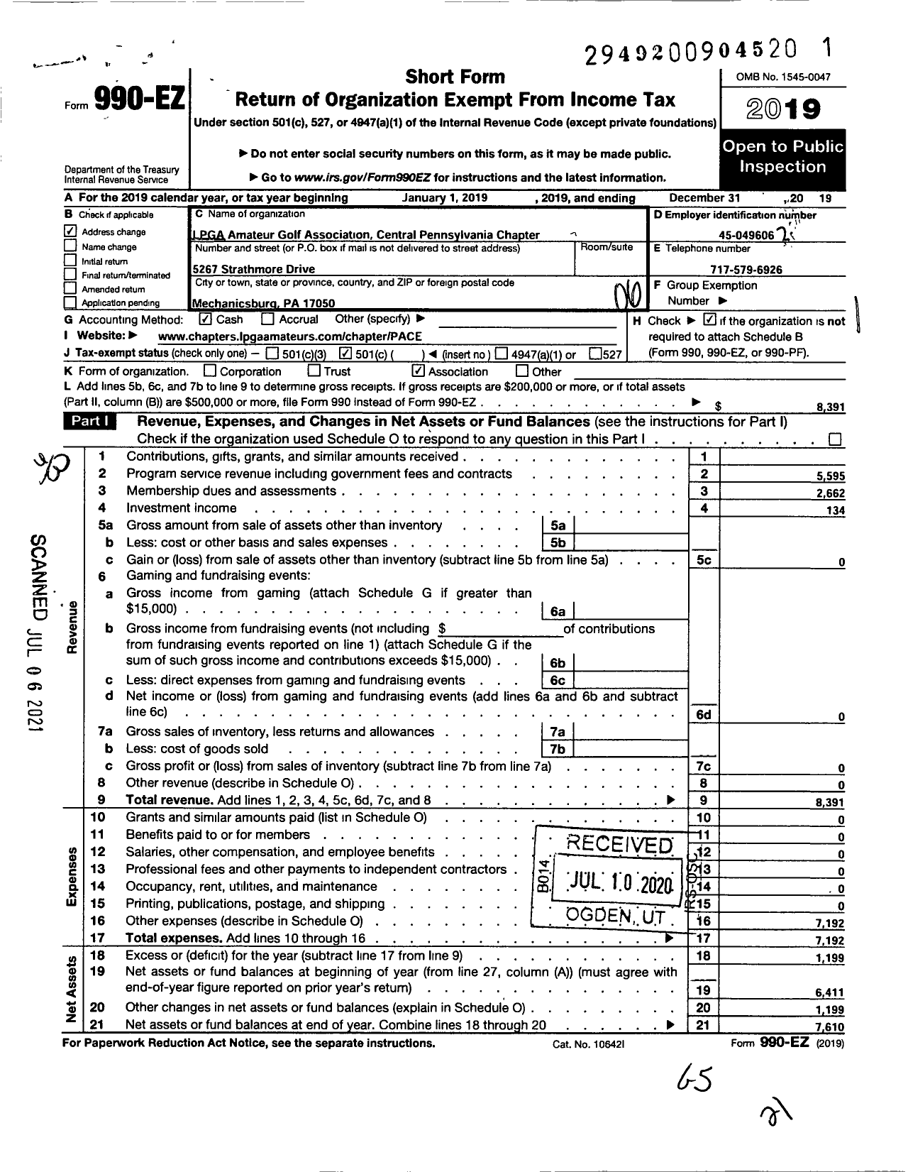 Image of first page of 2019 Form 990EO for Executive Womens Golf Association / Central Pennsylvania Chapter