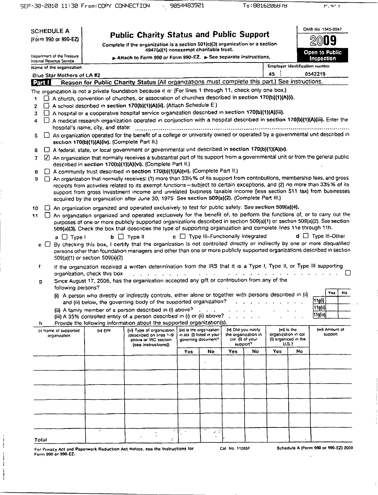 Image of first page of 2009 Form 990ER for Blue Star Mothers of America - 2 BSM of Louisiana