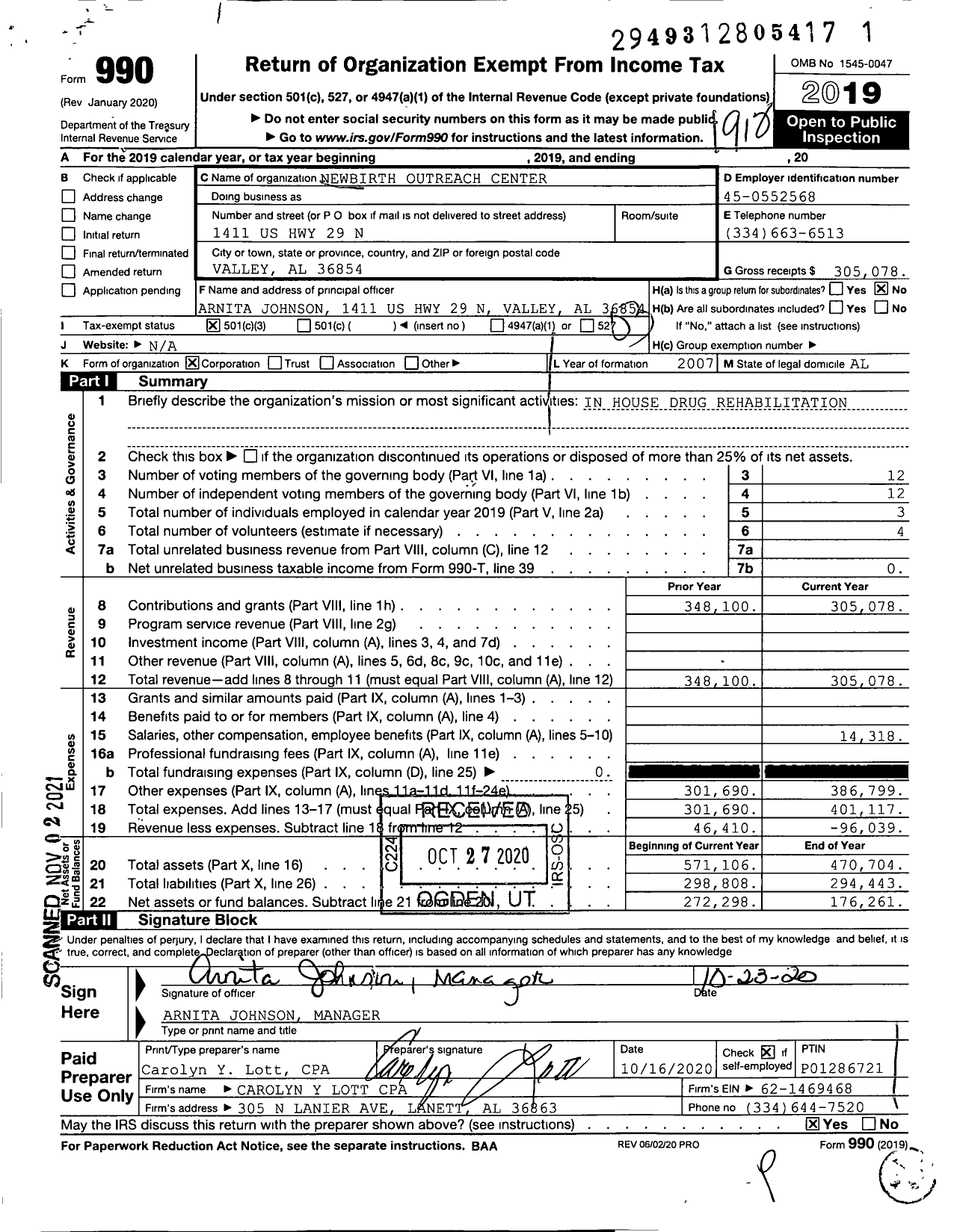 Image of first page of 2019 Form 990 for Newbirth Outreach Center