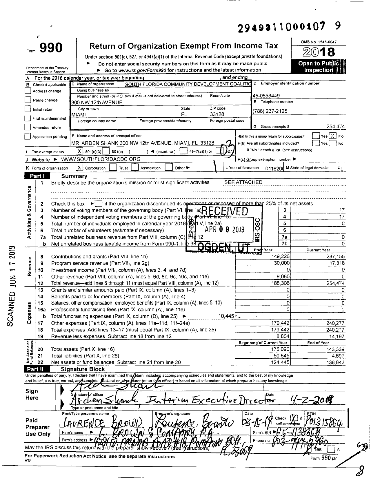 Image of first page of 2018 Form 990 for South Florida Community Development Coalition