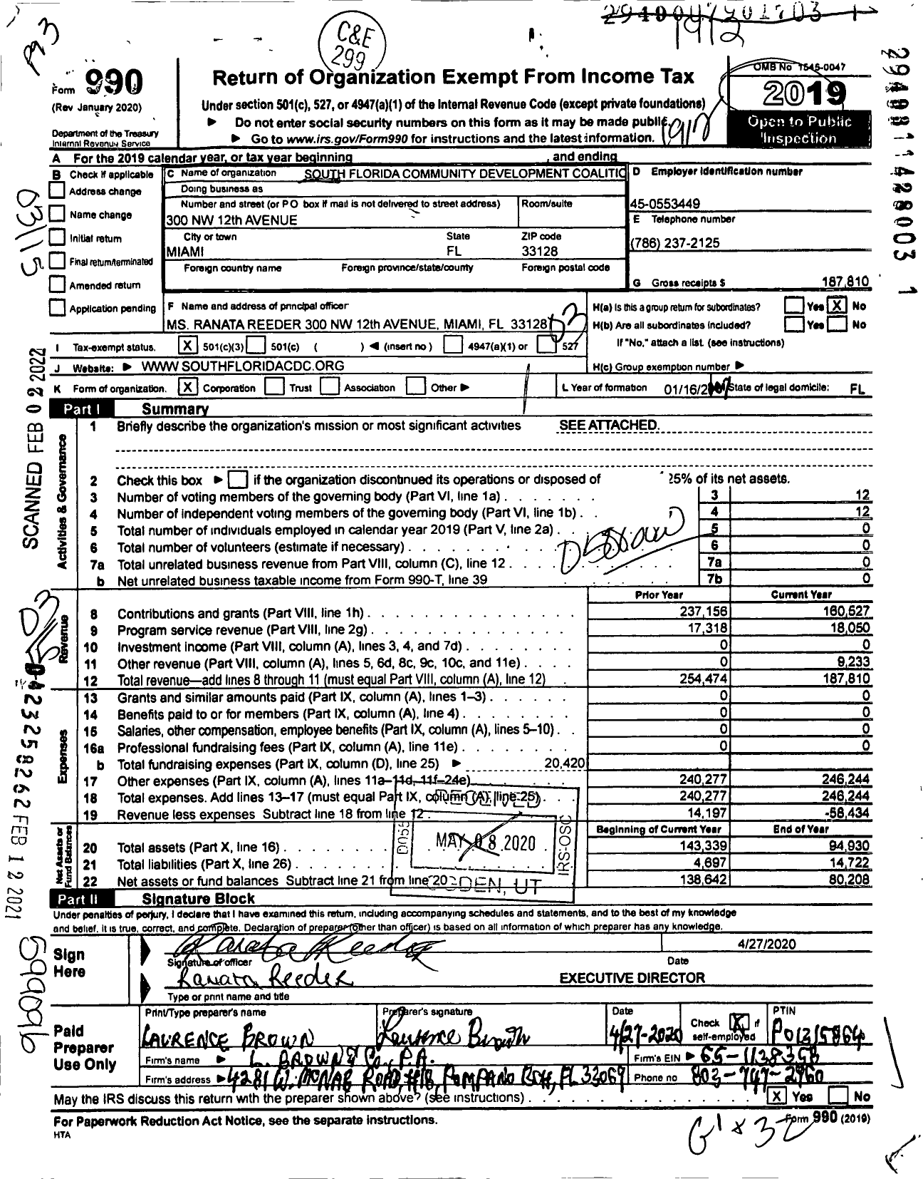 Image of first page of 2019 Form 990 for South Florida Community Development Coalition