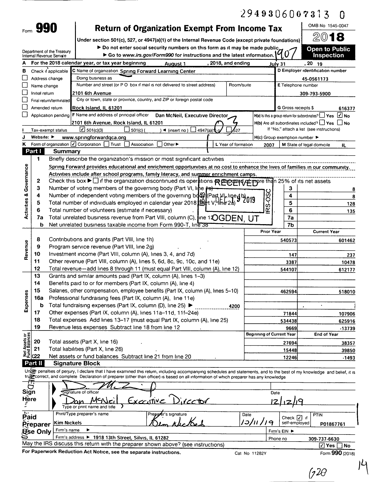 Image of first page of 2018 Form 990 for Spring Forward