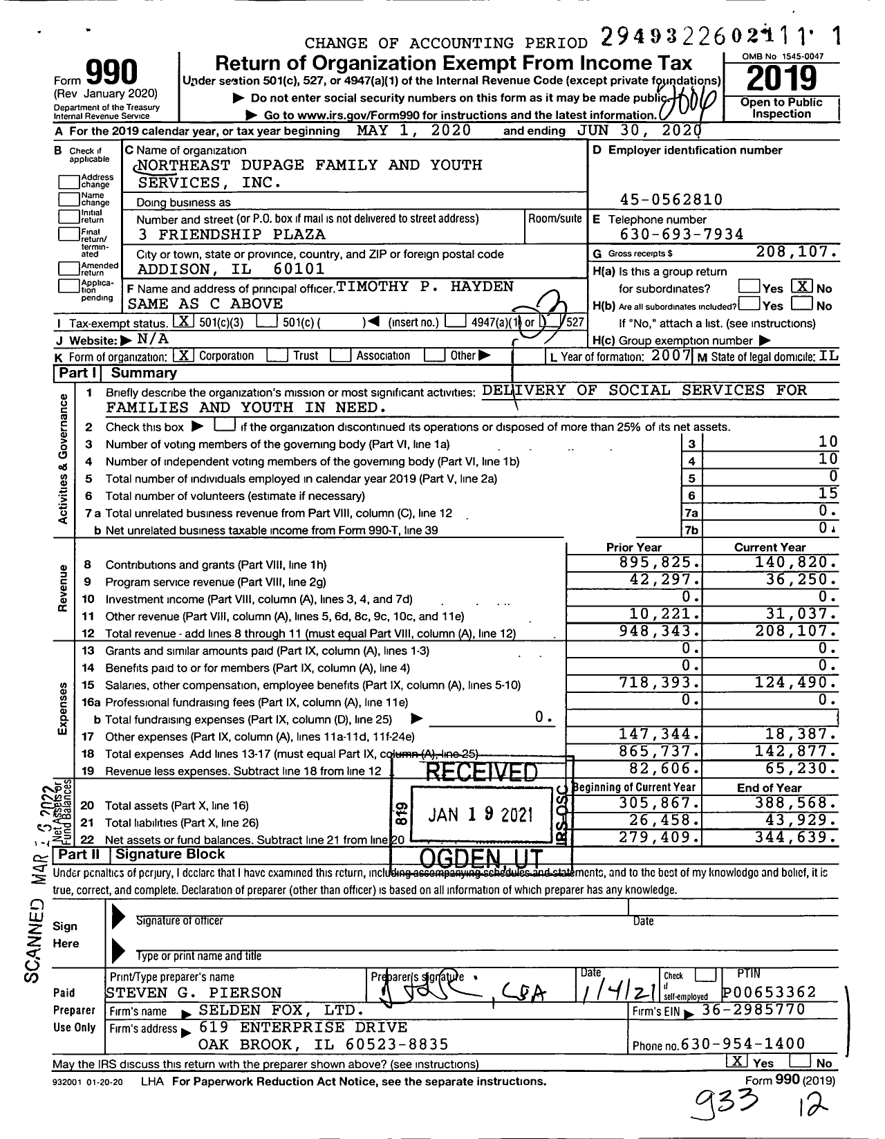 Image of first page of 2019 Form 990 for Northeast Dupage Family and Youth Services