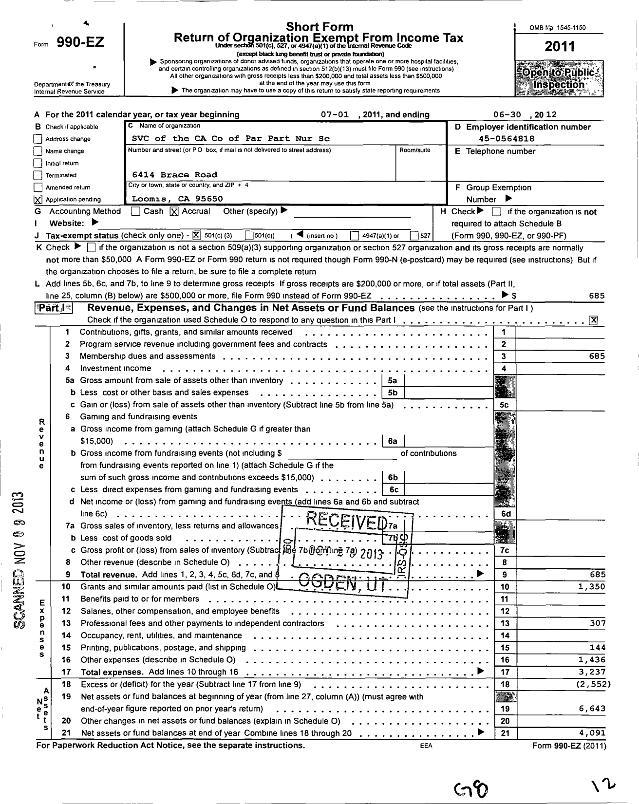 Image of first page of 2011 Form 990EZ for Sacramento Valley Chapter of the Ca