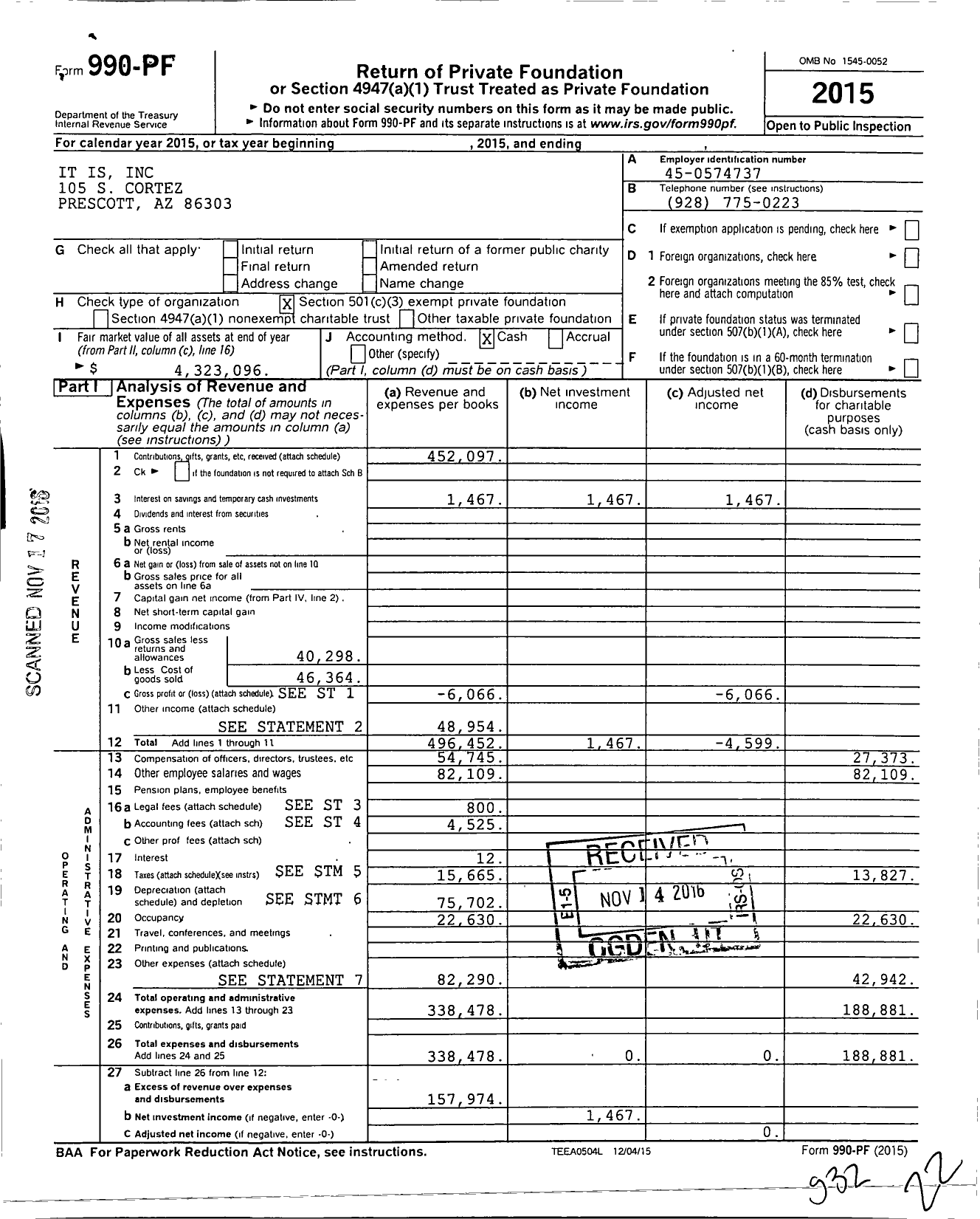 Image of first page of 2015 Form 990PF for It Is