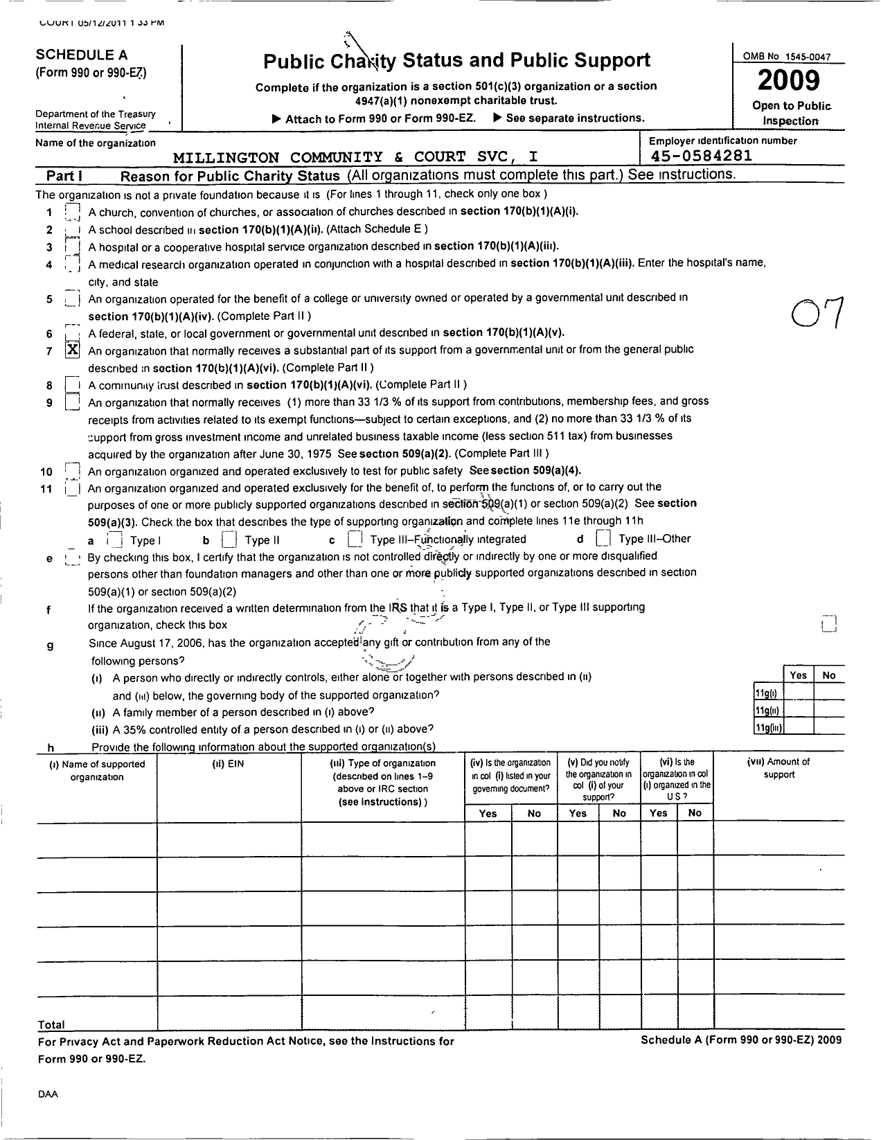 Image of first page of 2009 Form 990ER for Tennessee Community and Court Service in