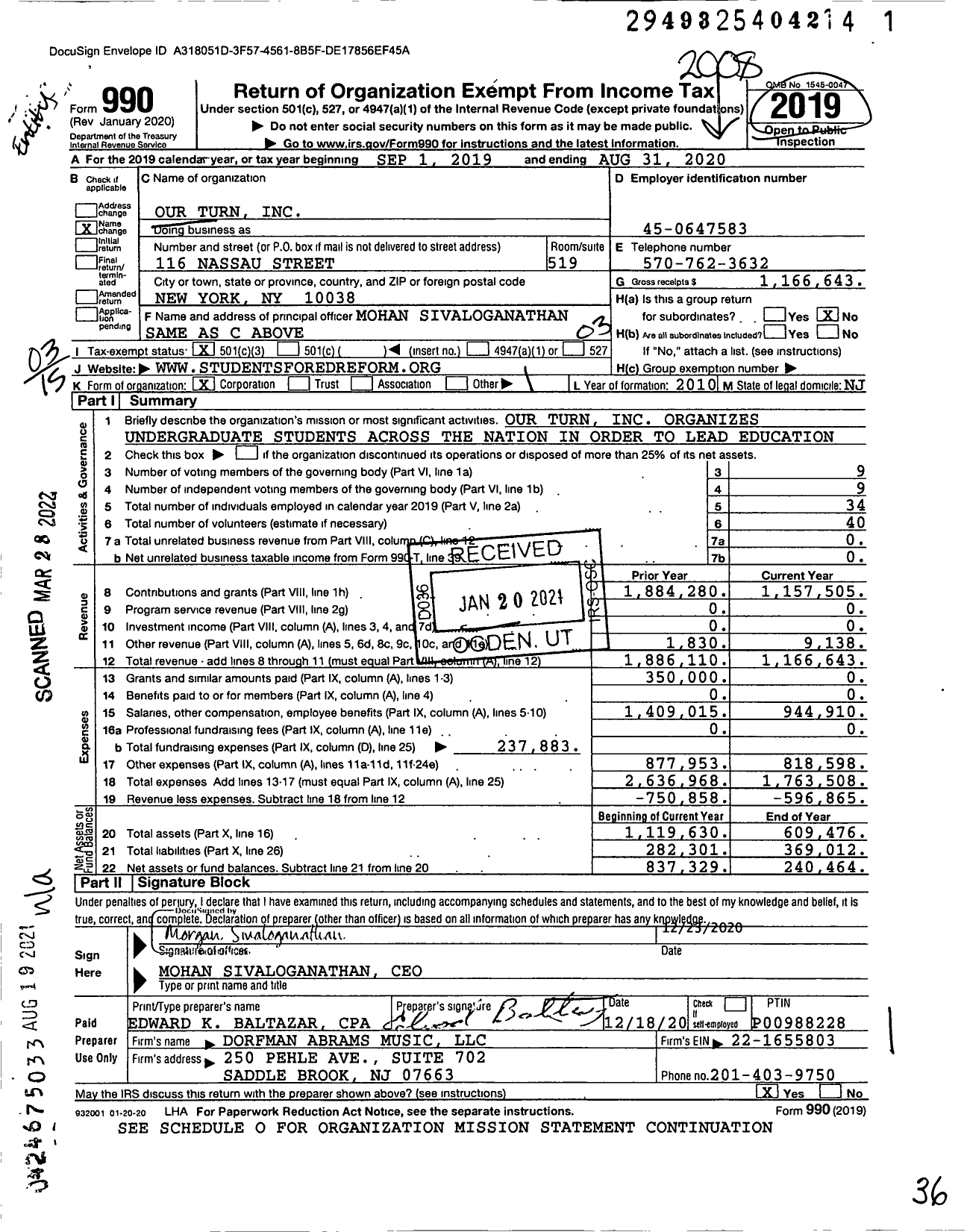 Image of first page of 2019 Form 990 for Our Turn